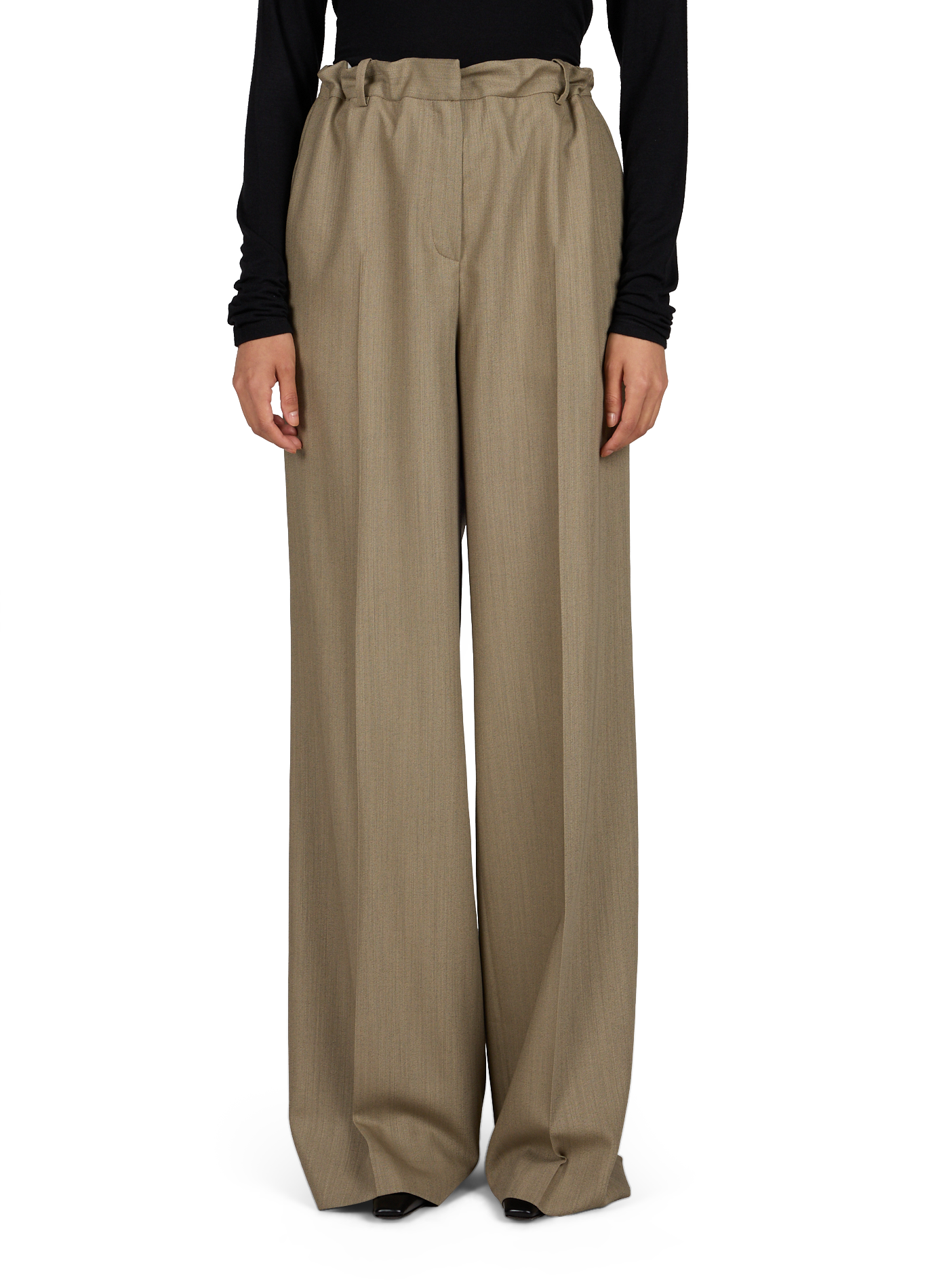 Pantalon droit à plis en laine mélangée CALVIN KLEIN COLLECTION Marron