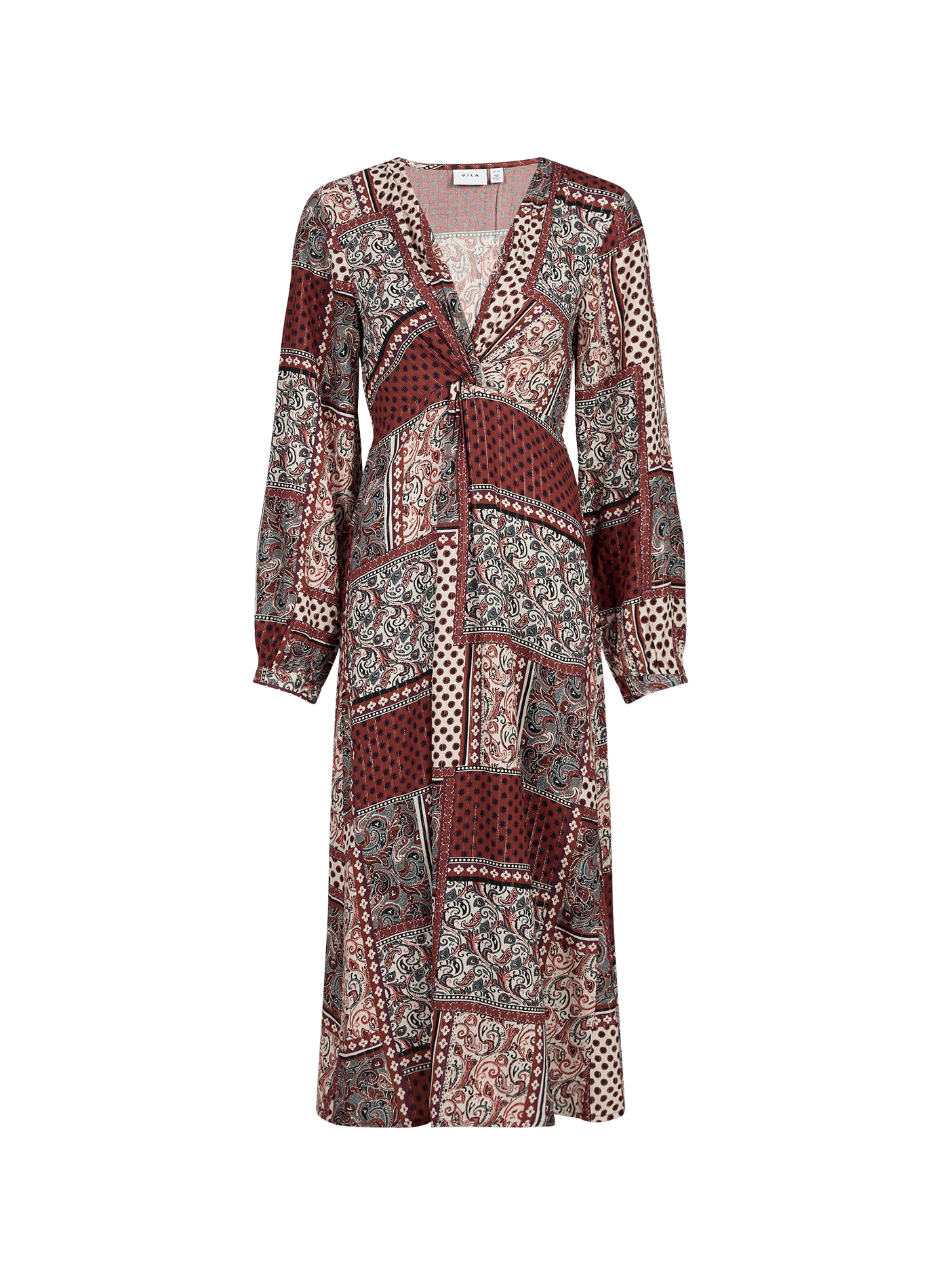 Printed V-neck fitted Viemana dress VILA Beige