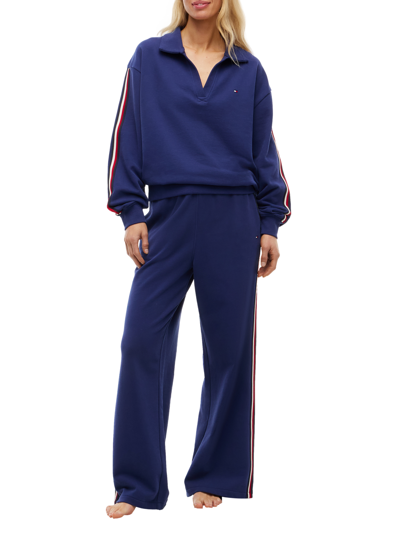 Sweat col ouvert uni en coton TOMMY HILFIGER Blue