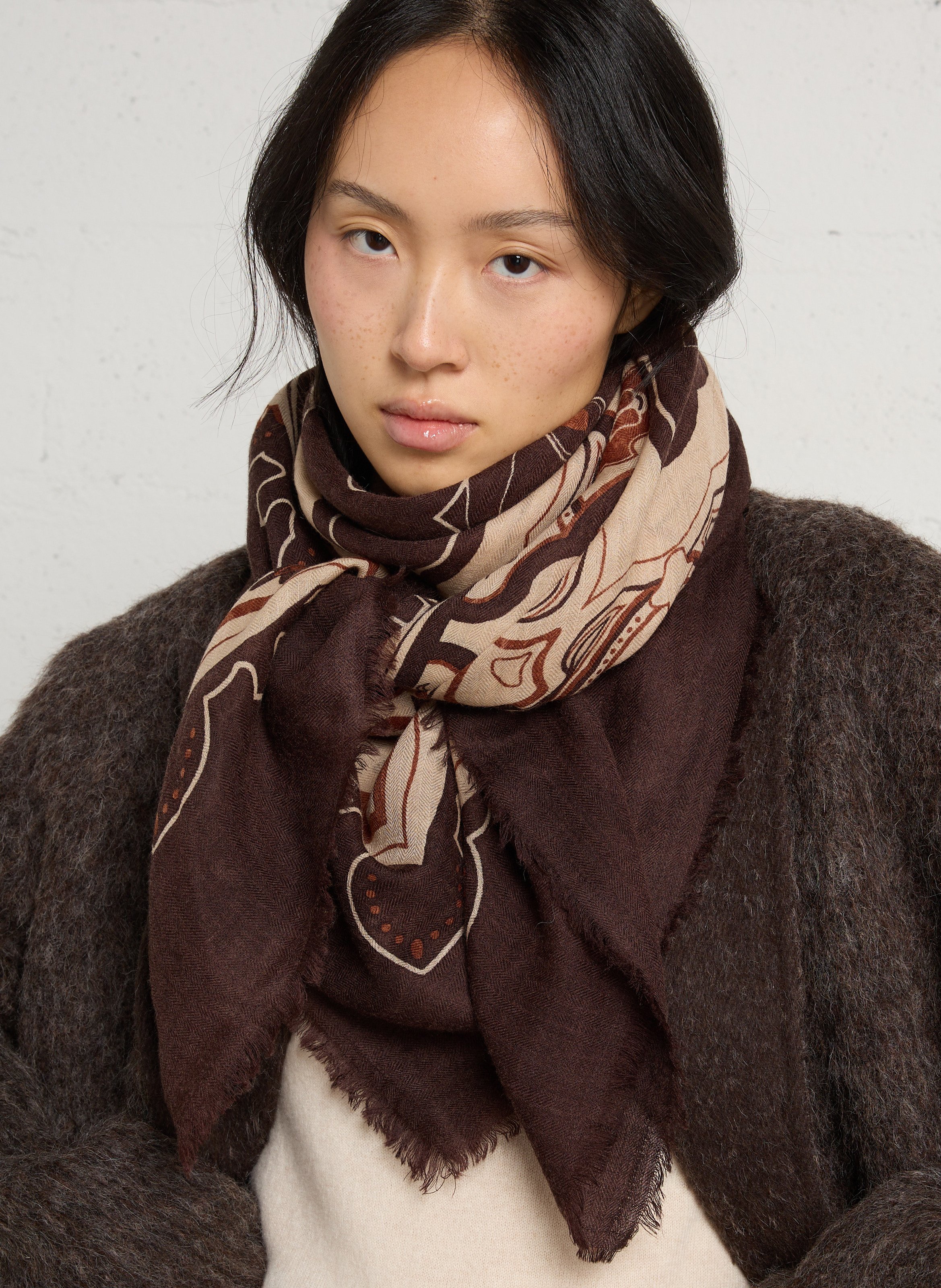 Foulard imprimé en laine remy MAISON 123 Marron