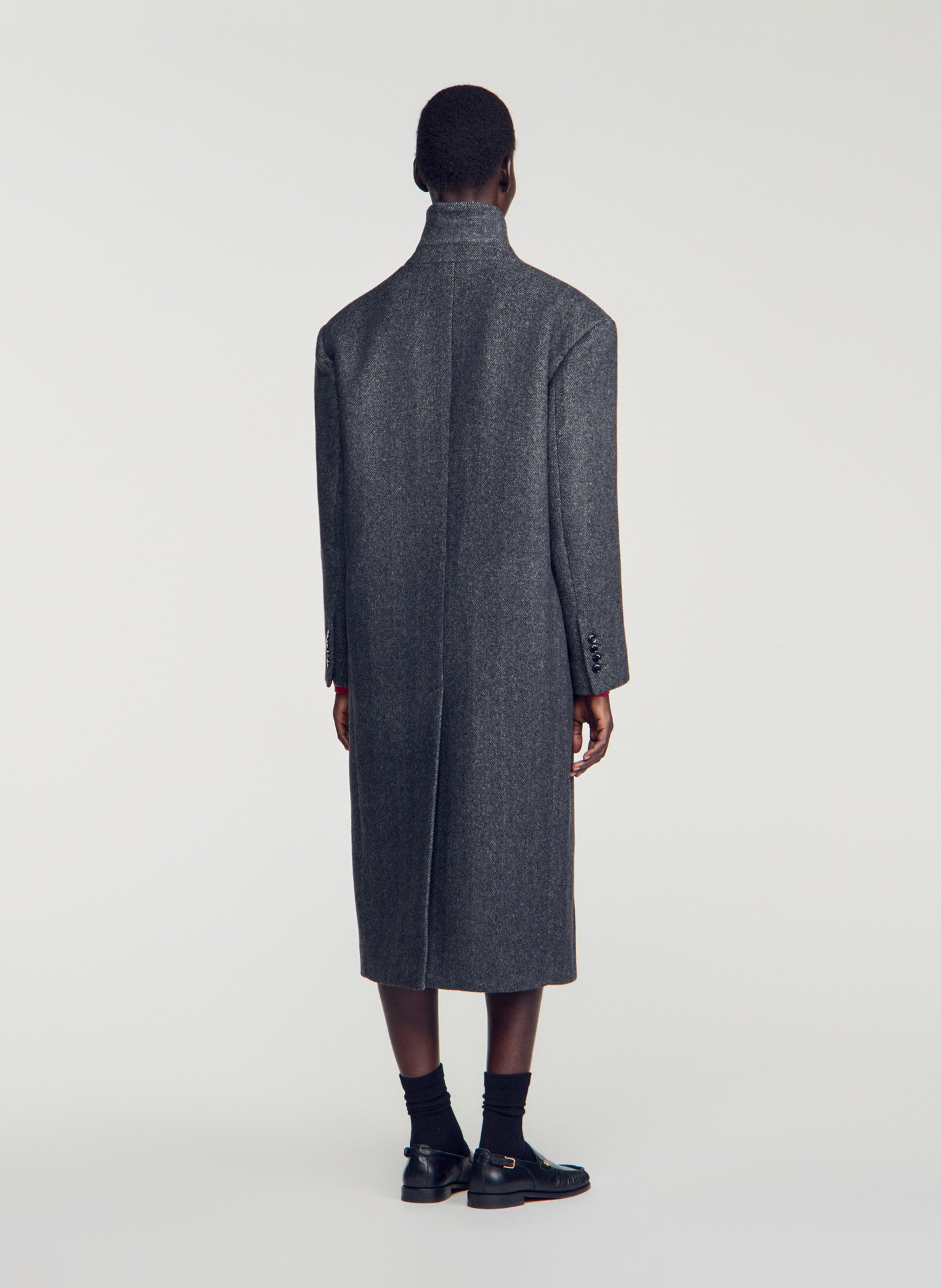 Manteau long oversize en laine mélangée SANDRO Gris
