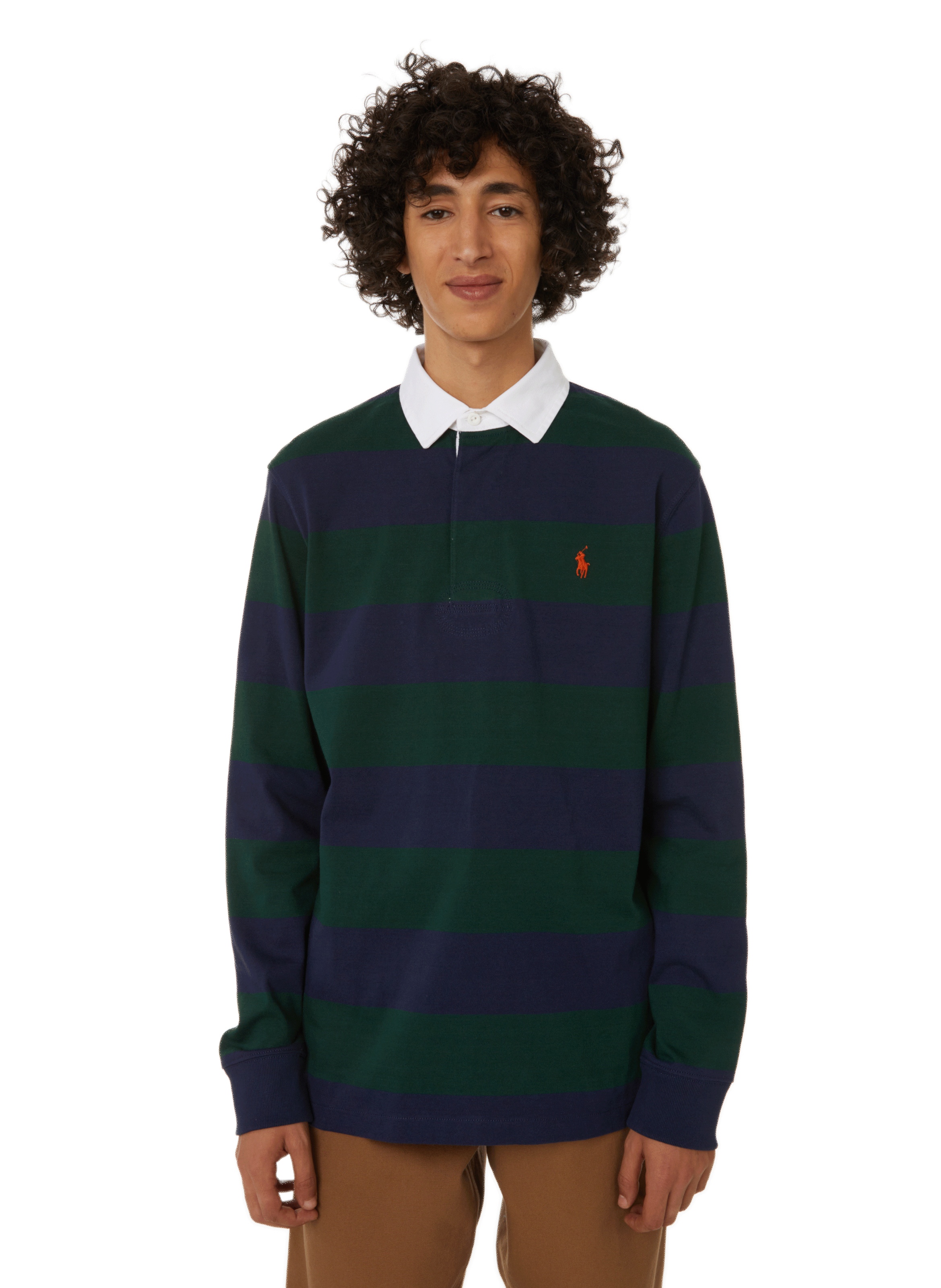 POLO RALPH LAUREN Polo rayé manches longues en coton Vert