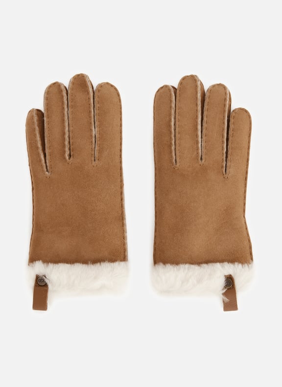 Gants brod en cuir Marron