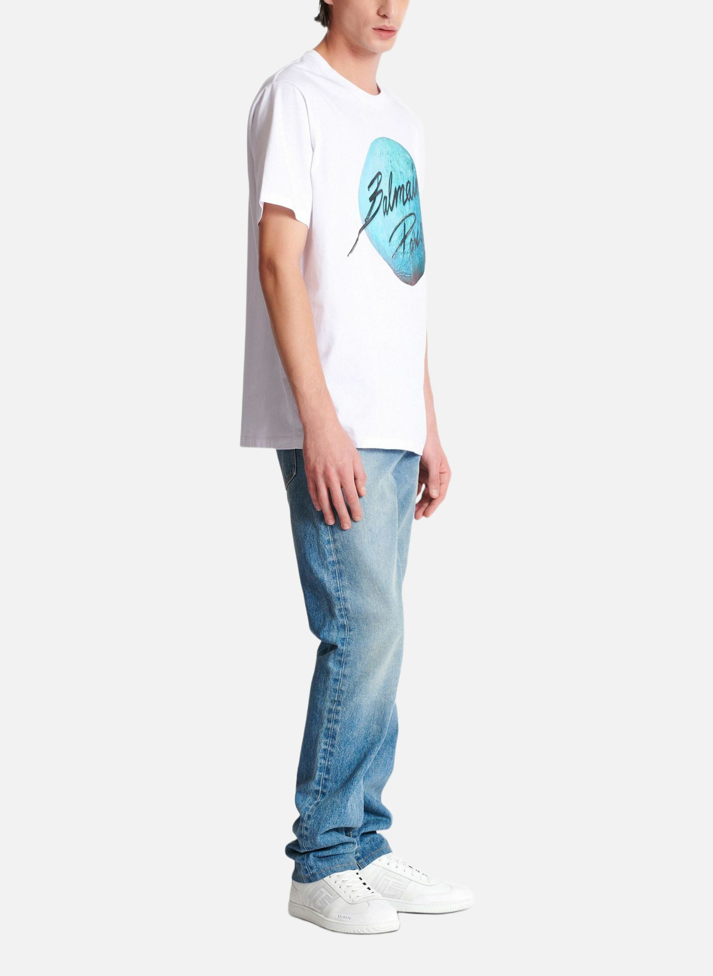 T-shirt imprimé balmain paris logo et planète BALMAIN Blanc