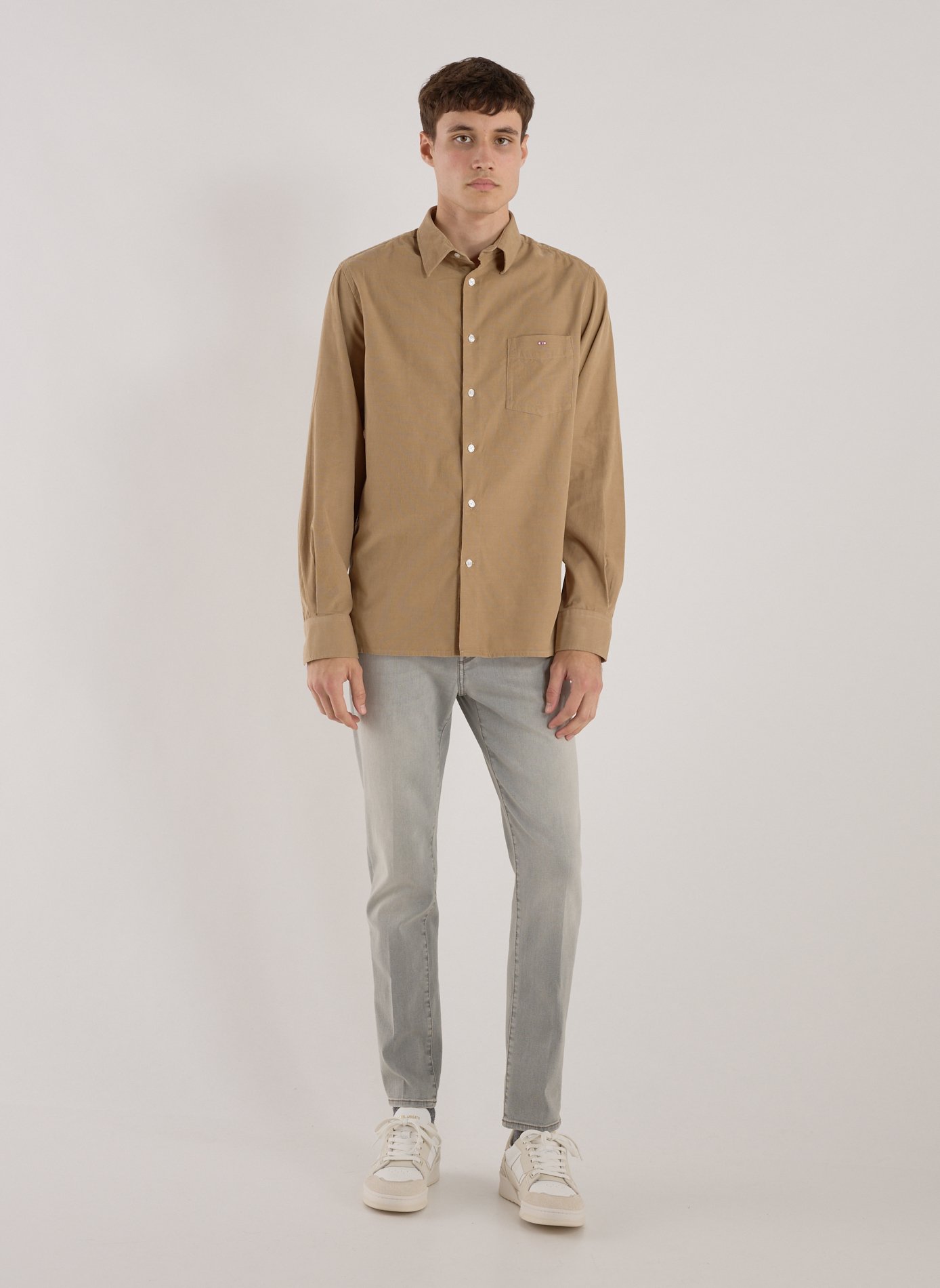 Chemise col classique manches contrastantes en coton EDEN PARK Beige