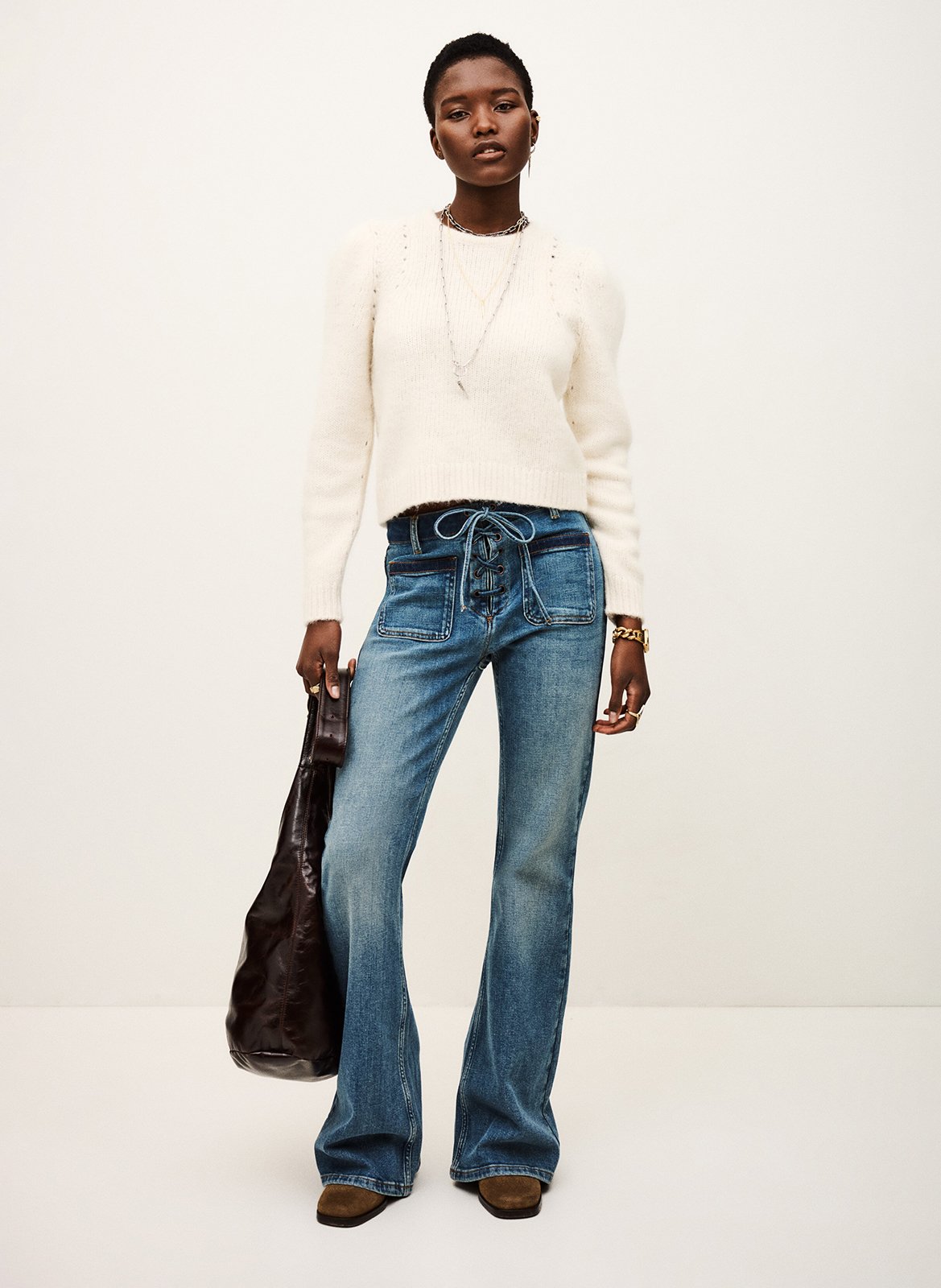 Pull court droit en laine mélangée belma BA&SH Beige