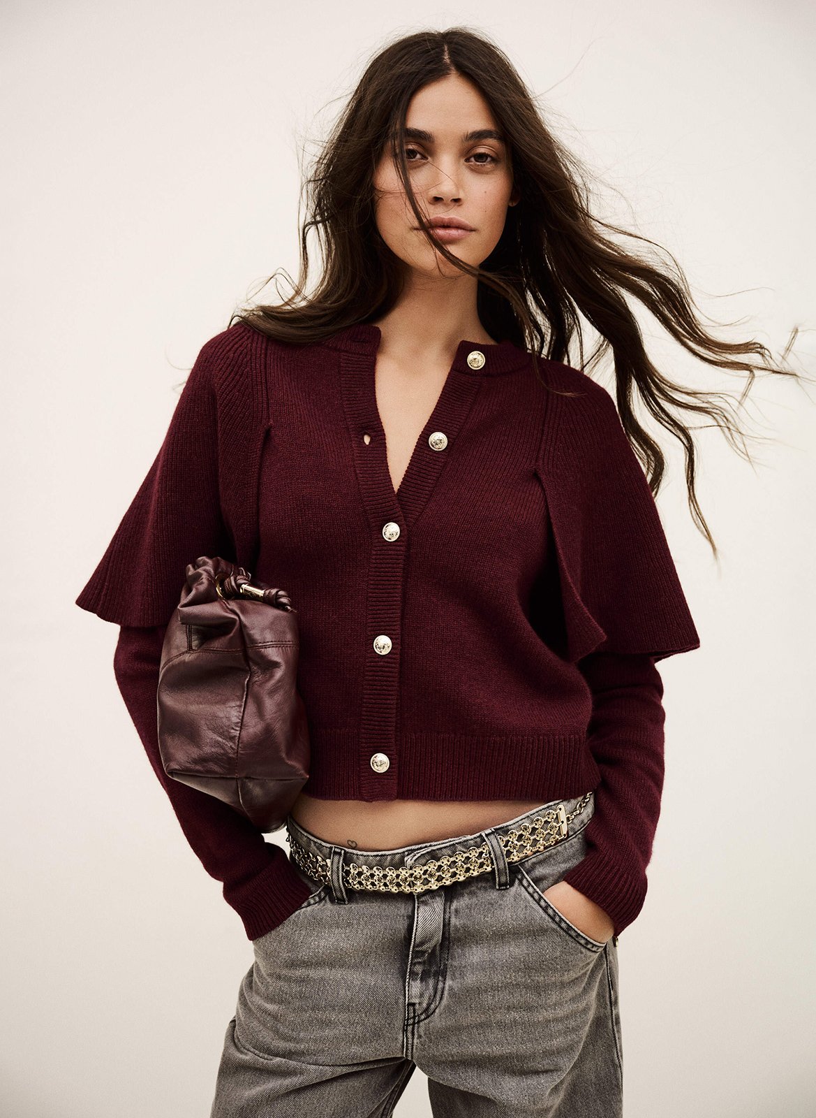 Cardigan boutonné en laine unie peggy BA&SH Violet