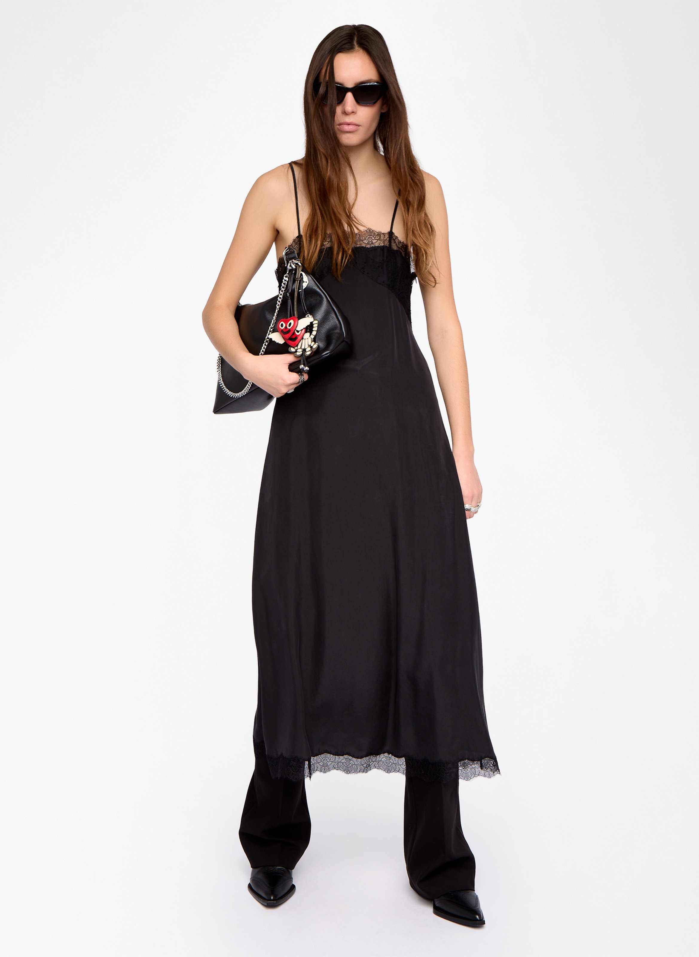 Robe midi col carré en soie ridar ZADIG&VOLTAIRE Noir
