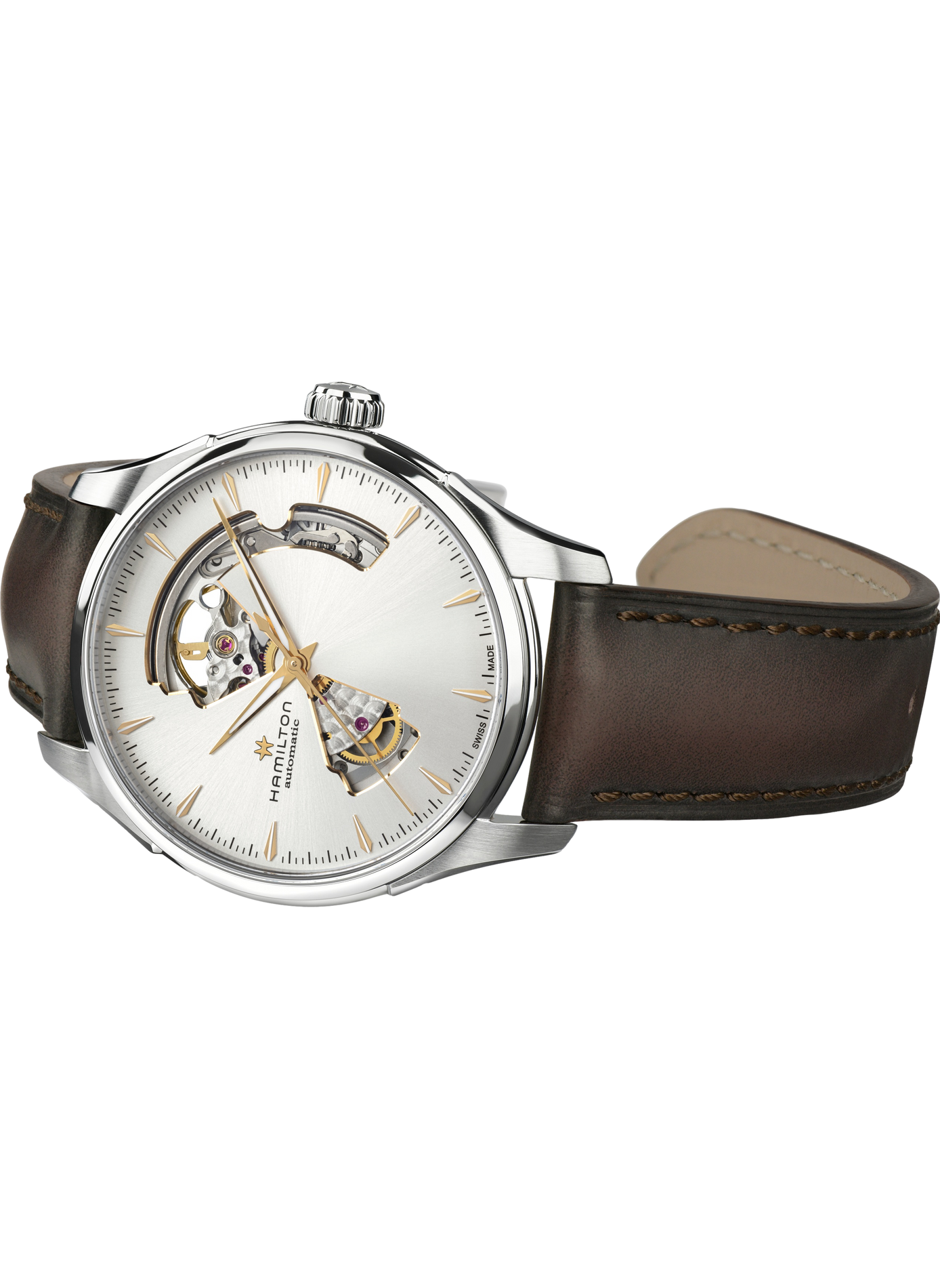 Montre automatique en cuir et acier inoxydable HAMILTON Blanc