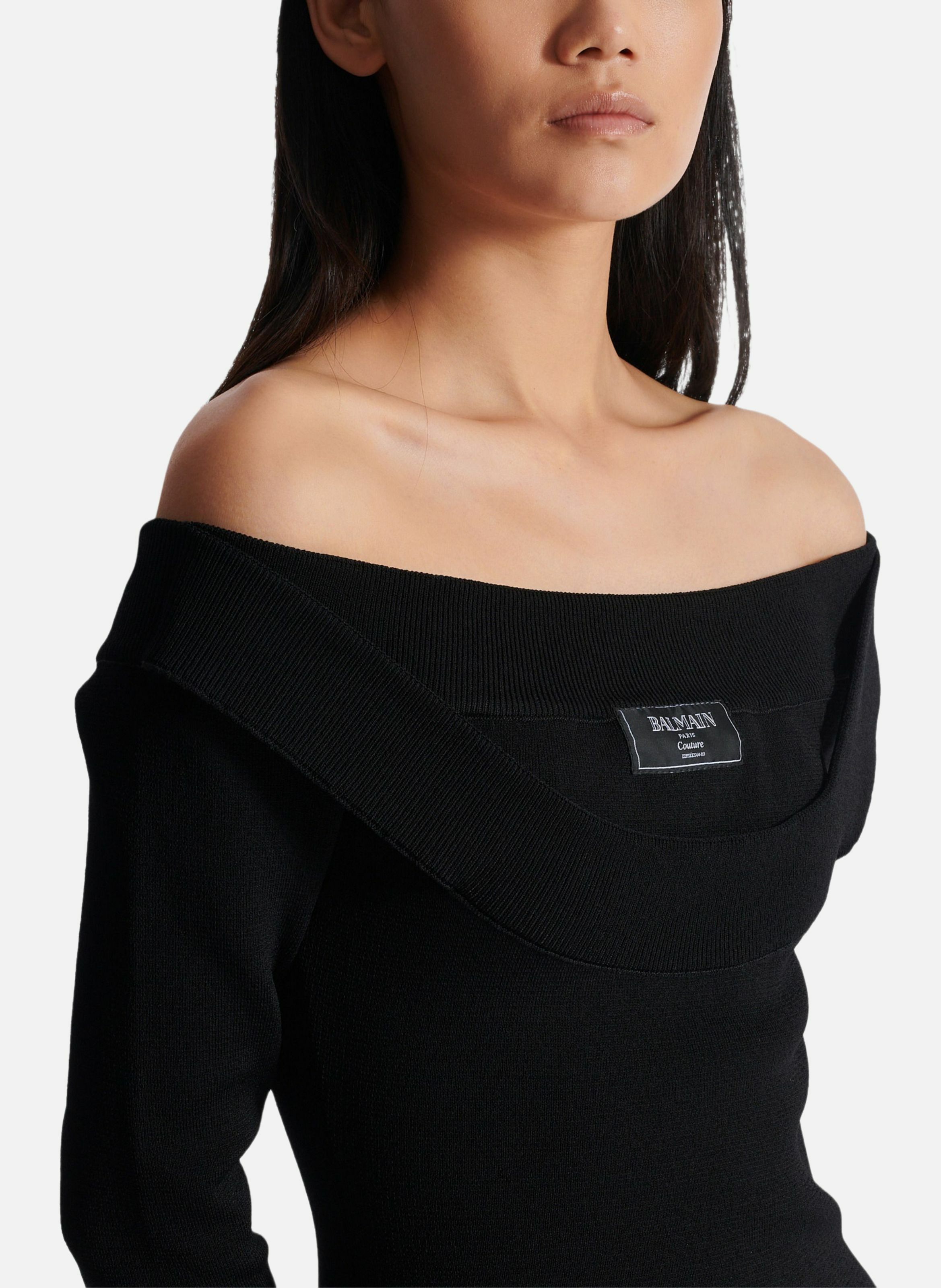 Robe longue en maille unie BALMAIN Noir