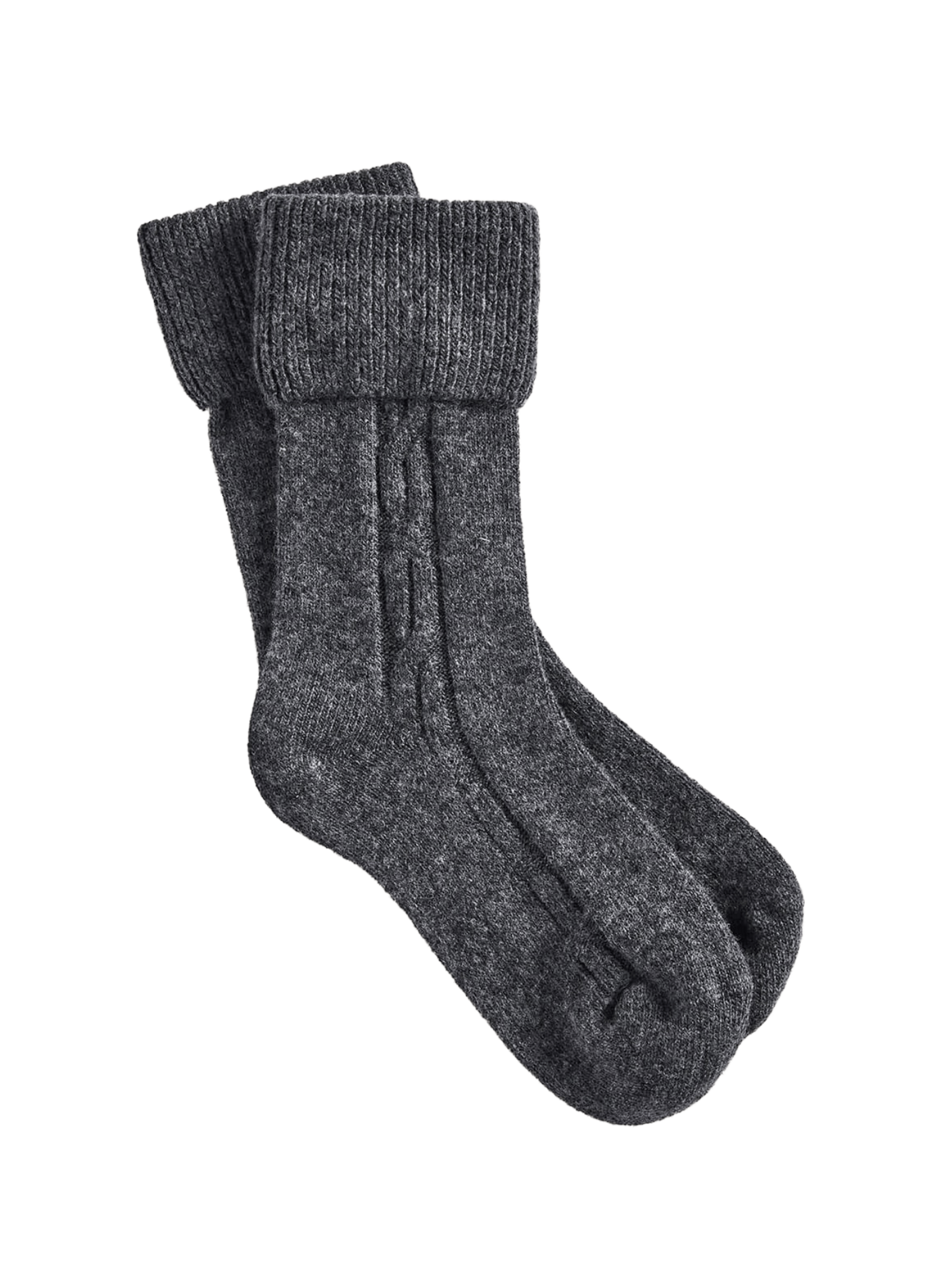 Chaussettes mi-hautes à revers en laine et cachemire mélangés LE BOURGET Gris