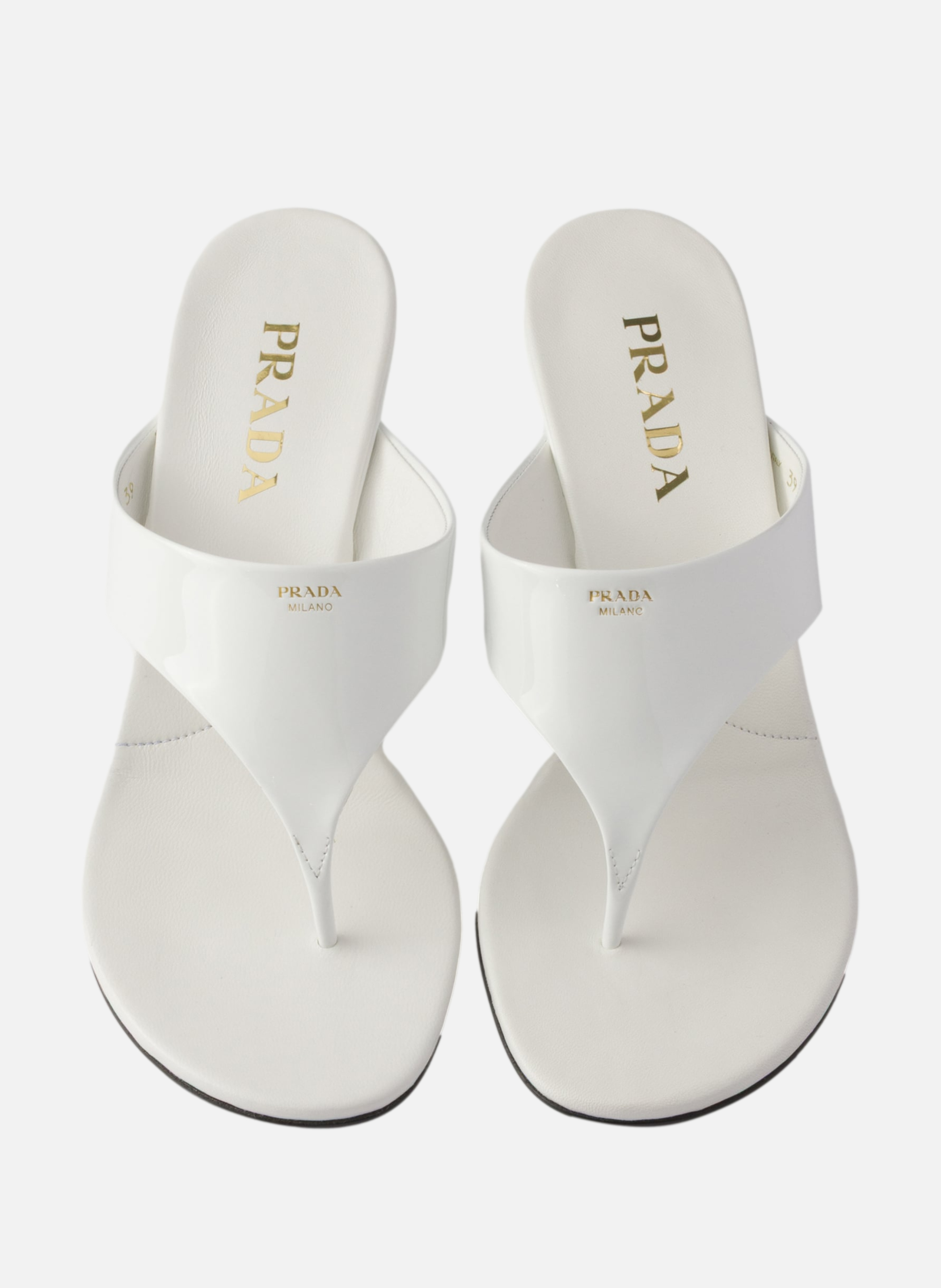 Tongs en cuir verni PRADA Blanc