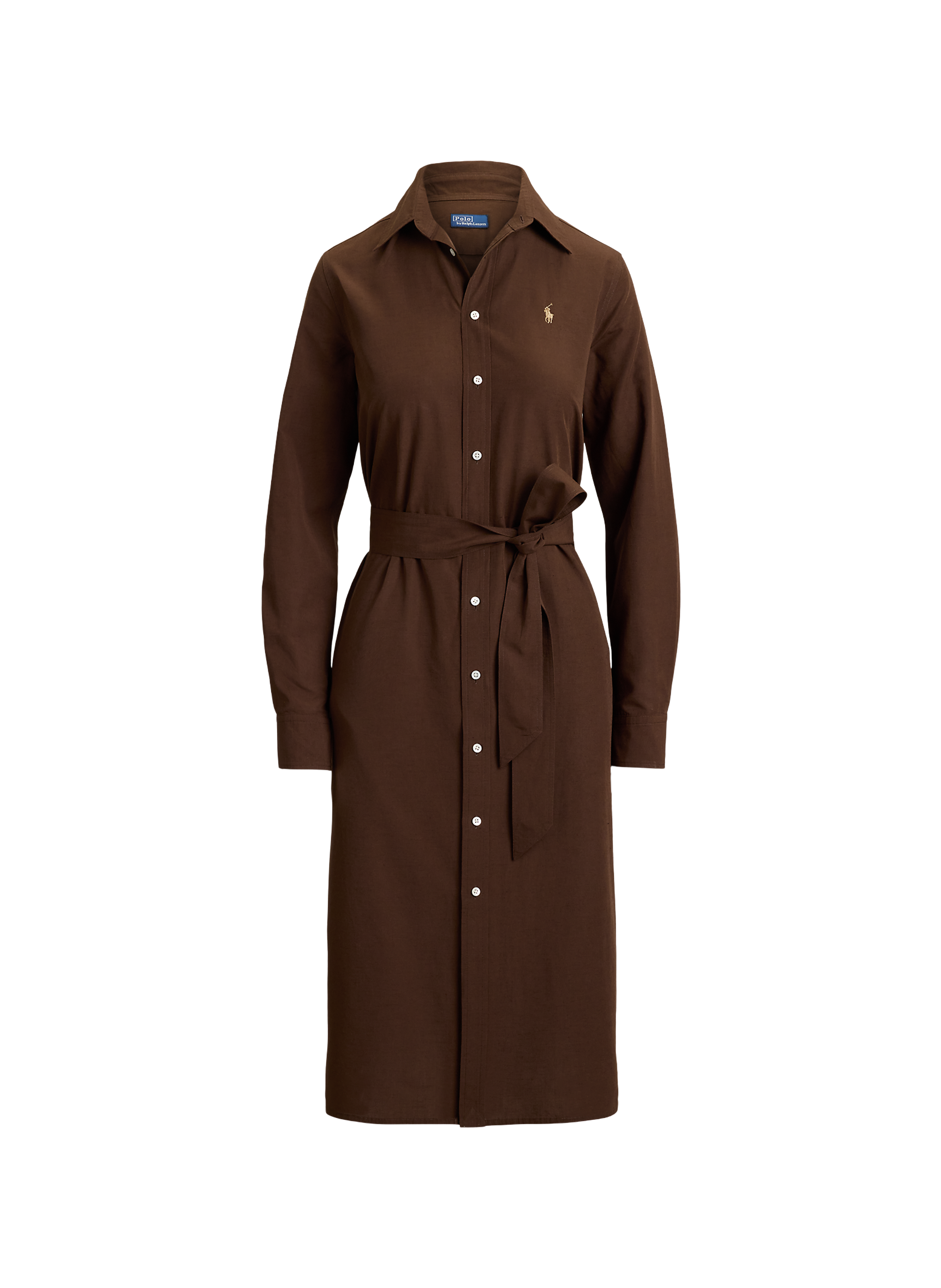 Robe chemise midi ceinturée en coton POLO RALPH LAUREN Marron