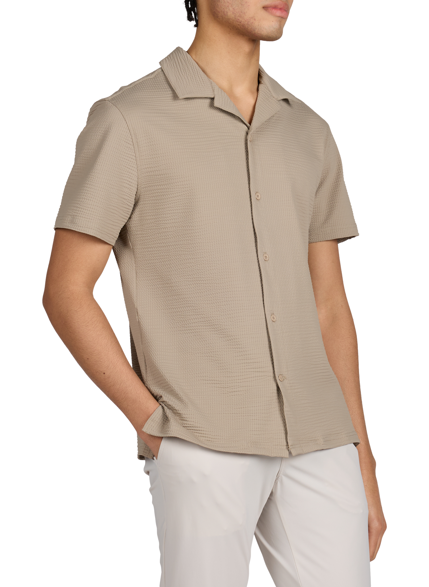 Chemise col tailleur à manches courtes 1789 CALA Beige