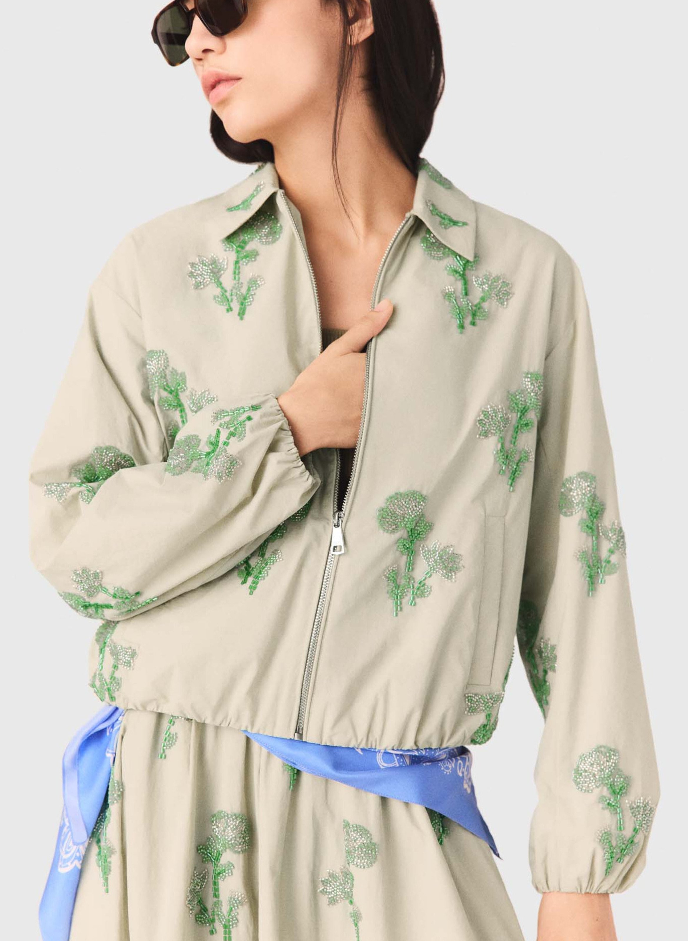 Veste droite col classique imprimée MAJE Beige