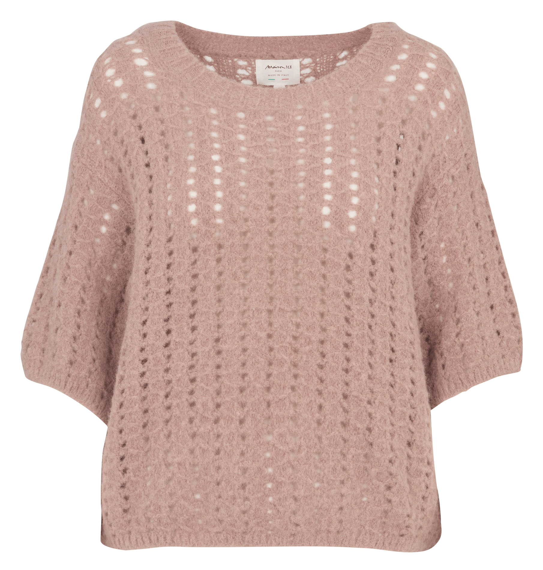 Pull ample col rond ajouré en alpaga mélangé prune MAISON 123 Rose