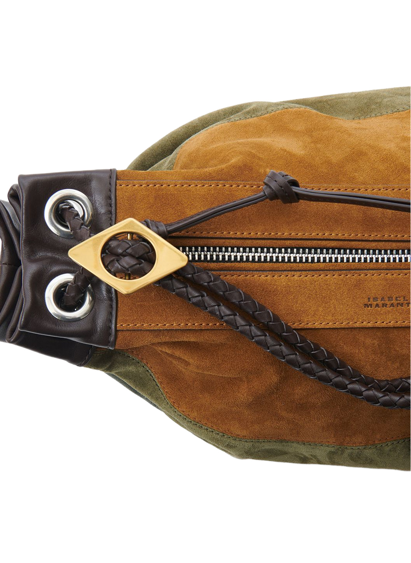 Maia Medium patchwork shoulder bag in suede calf leather ISABEL MARANT Khaki