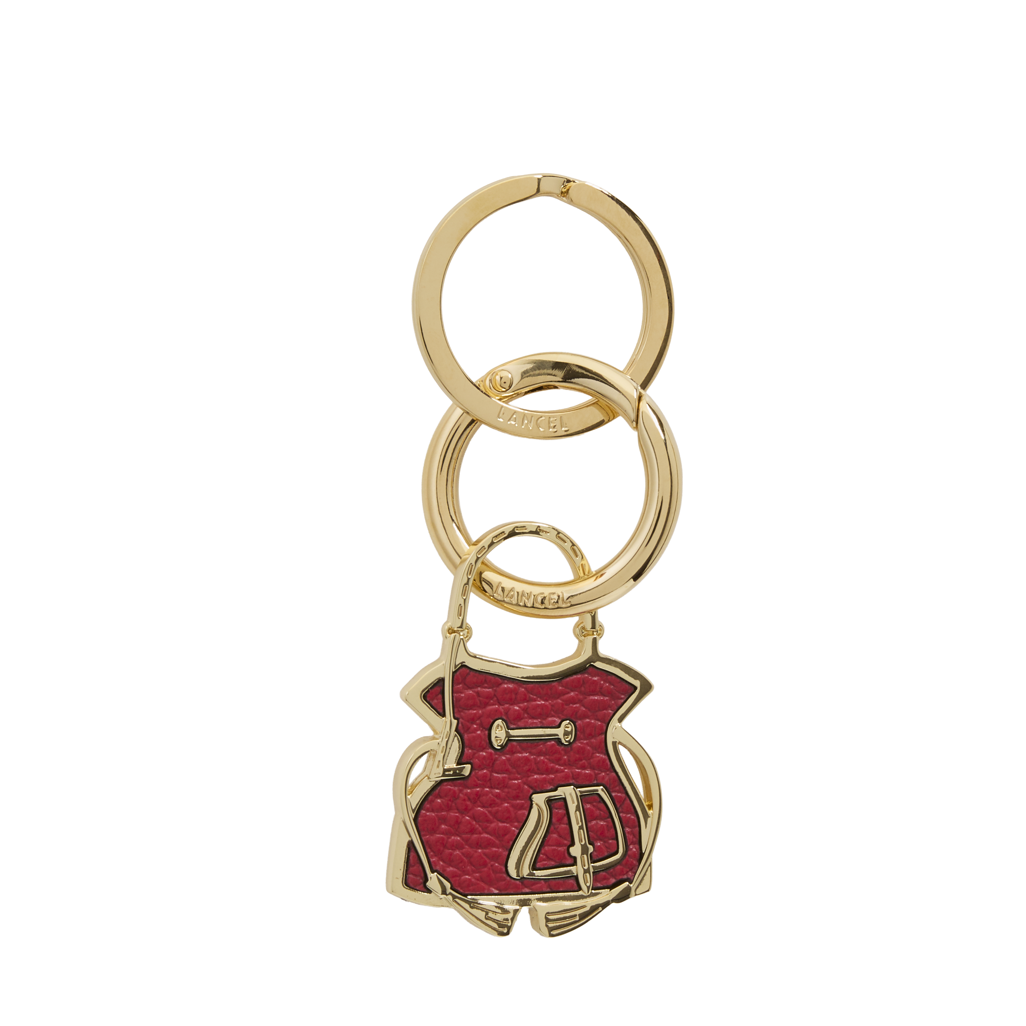 Sleutelhanger capsule 150 jaar van runderleer LANCEL Rood