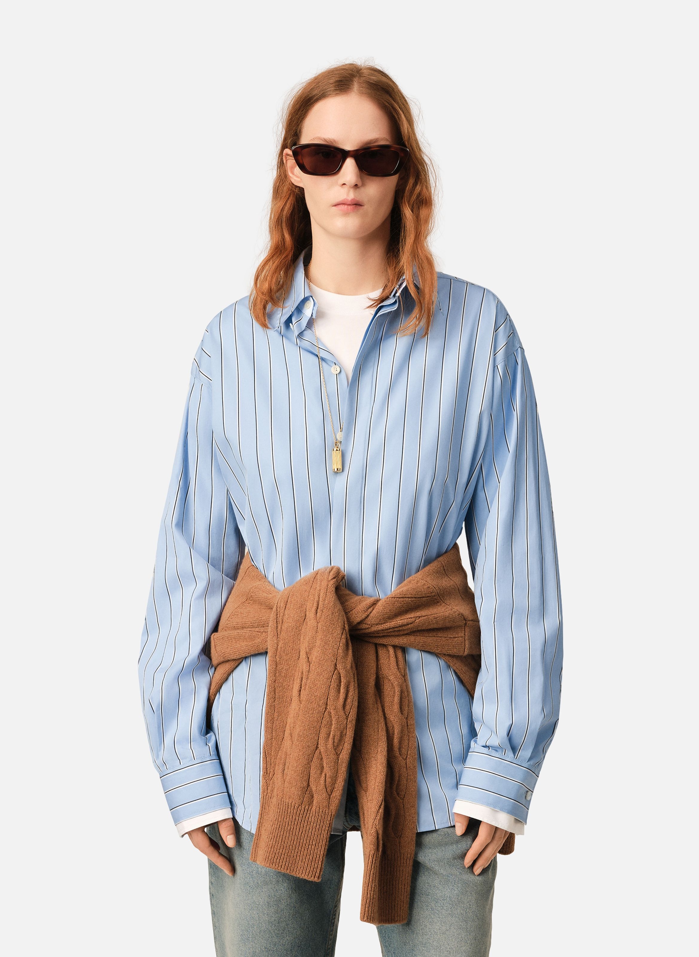 Chemise large rayée unisexe en coton col amovible AMI PARIS Bleu