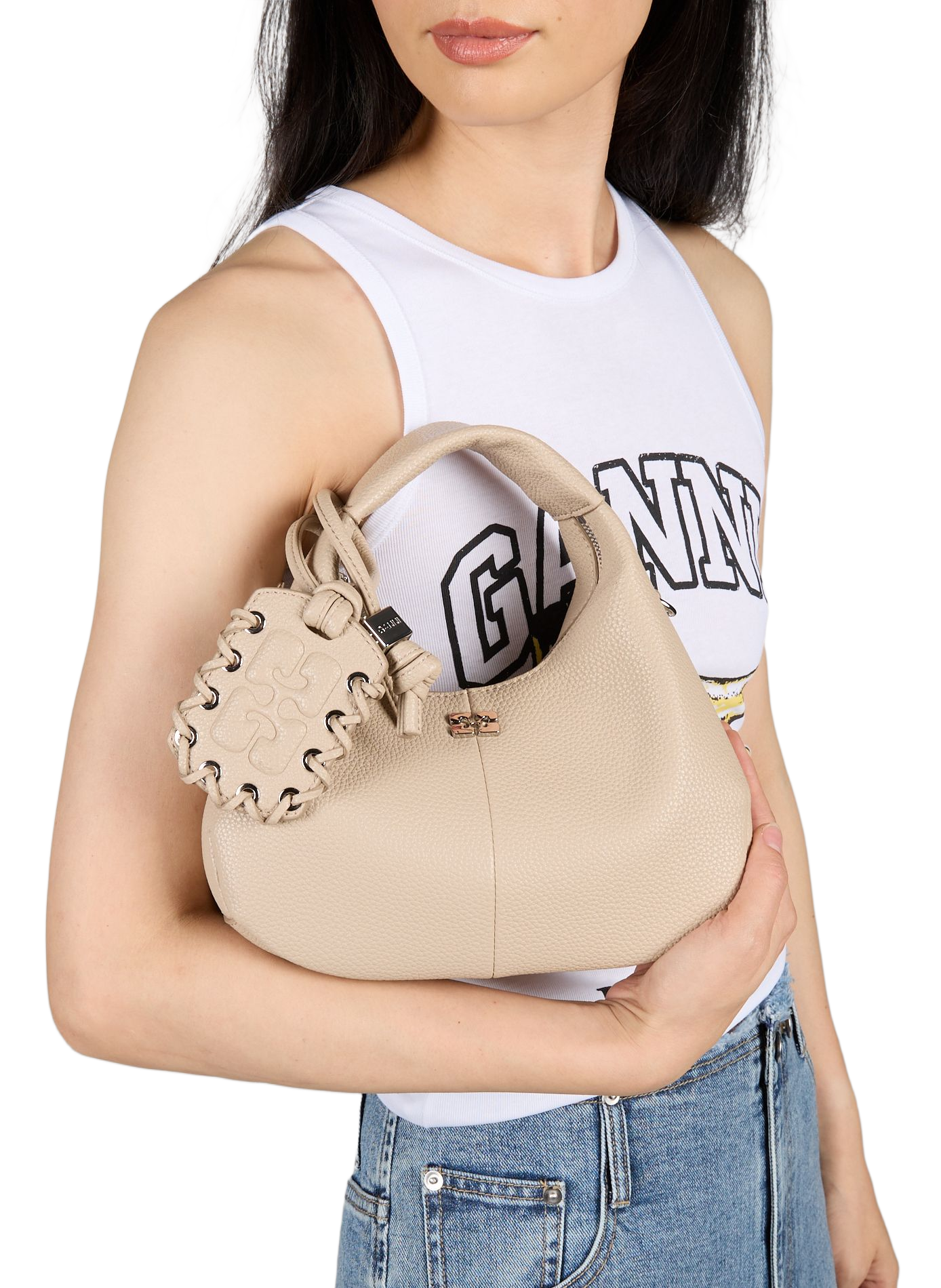 Leren handtas GANNI Beige