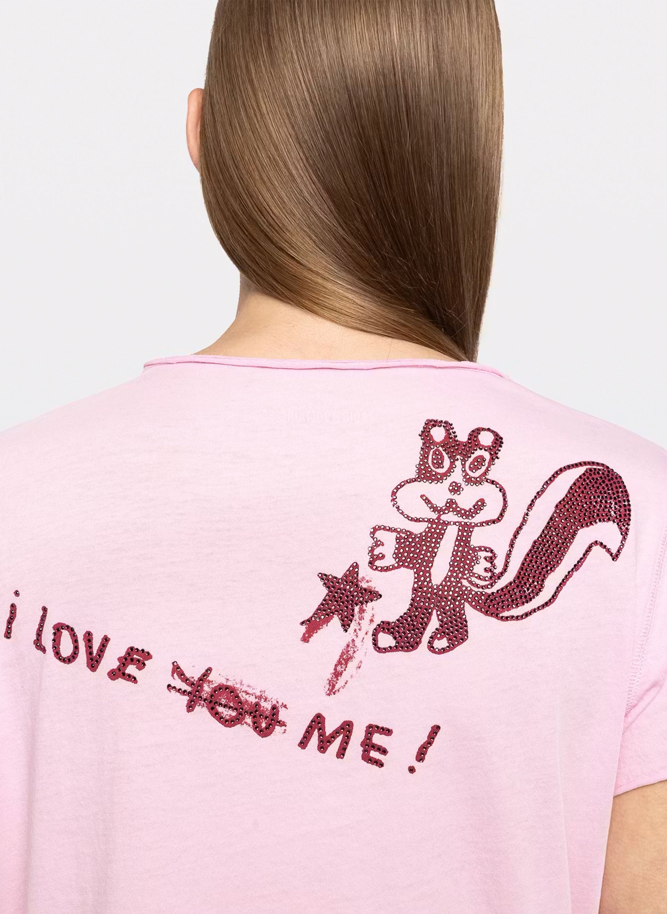 Tee-shirt droit col tunisien en coton imprimé ZADIG&VOLTAIRE Rose