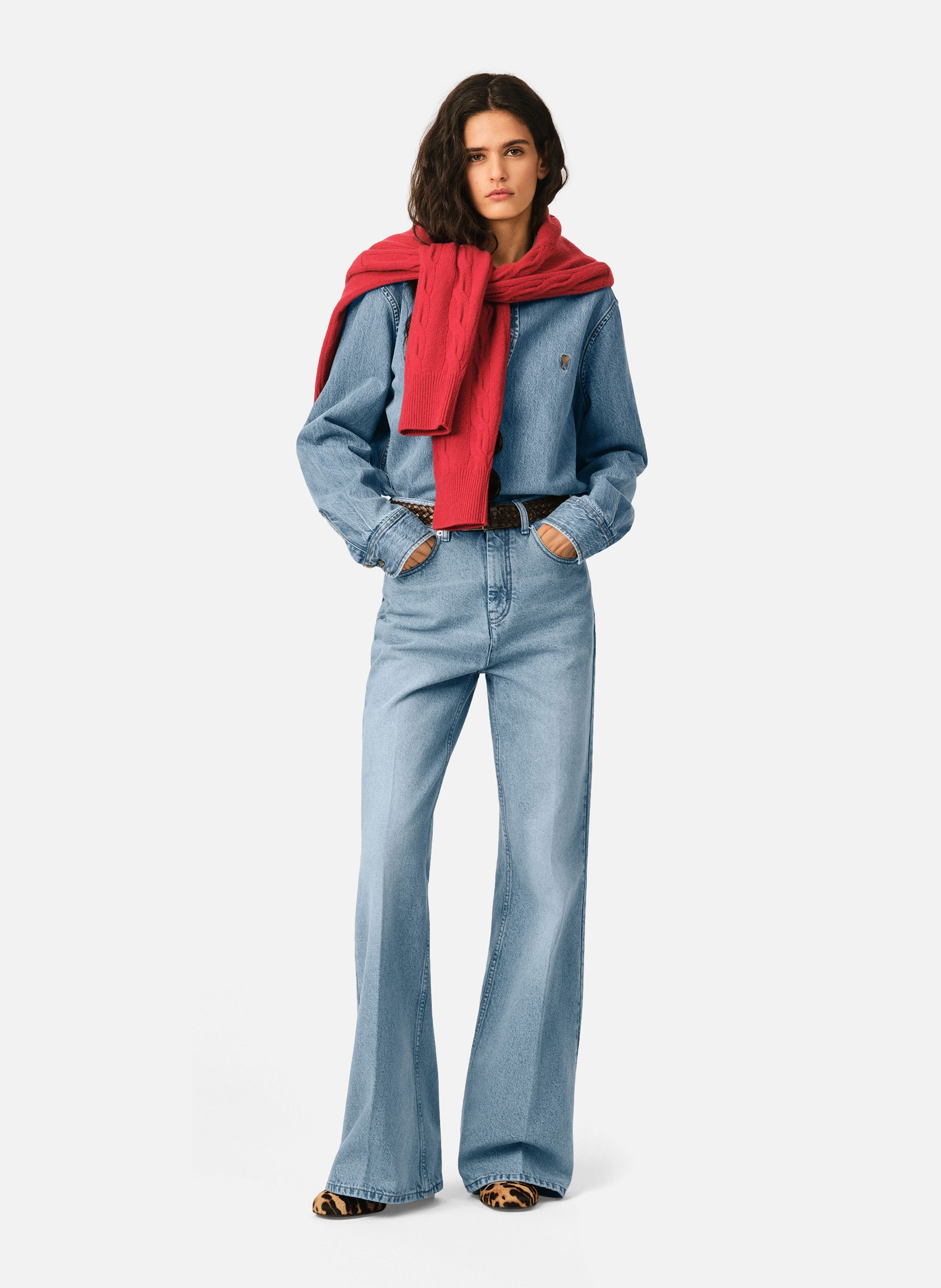Chemise col boutonné ami de coeur en coton unisexe AMI PARIS Bleu