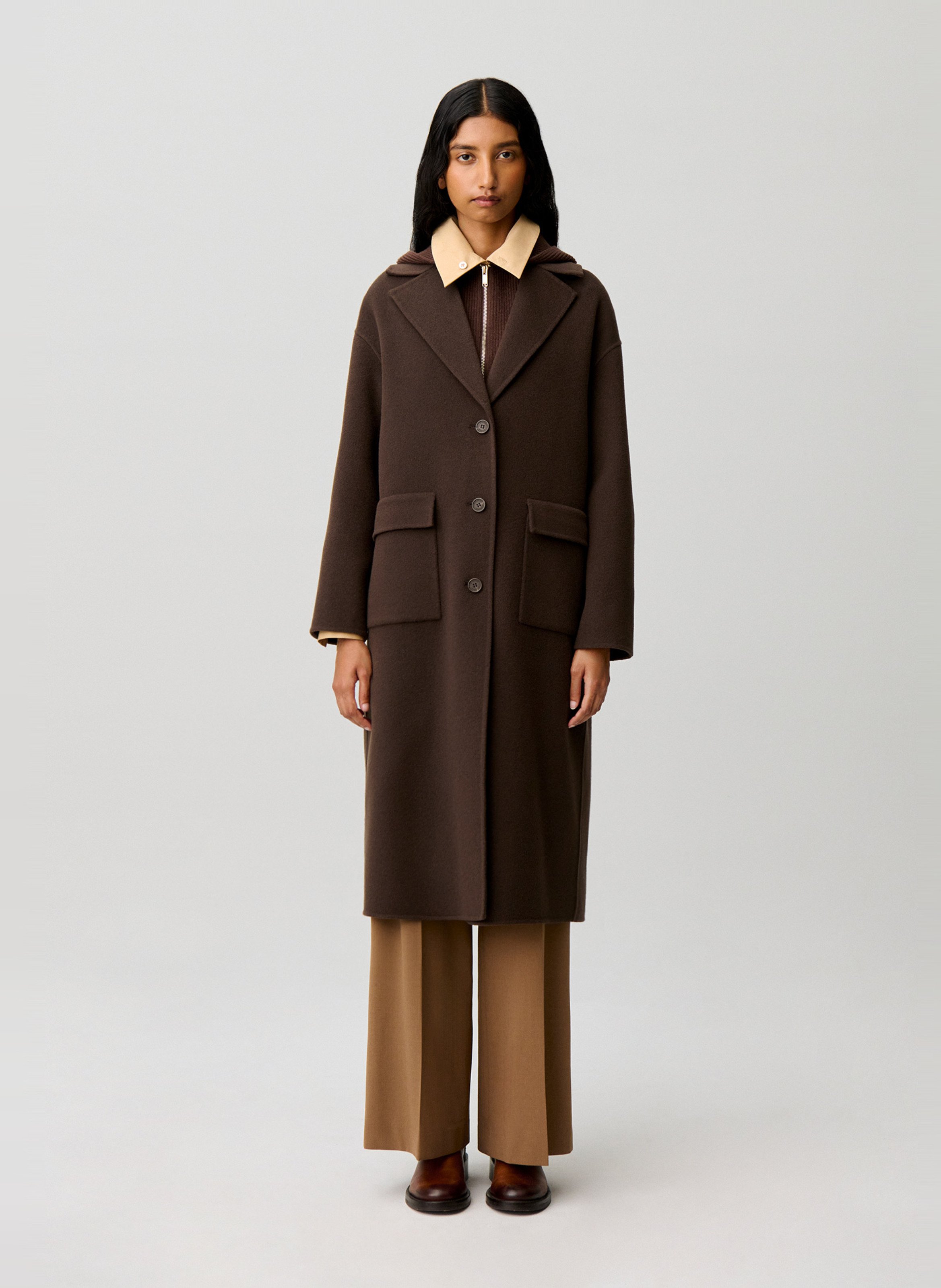 Manteau droit en laine mélangée CLAUDIE PIERLOT Marron