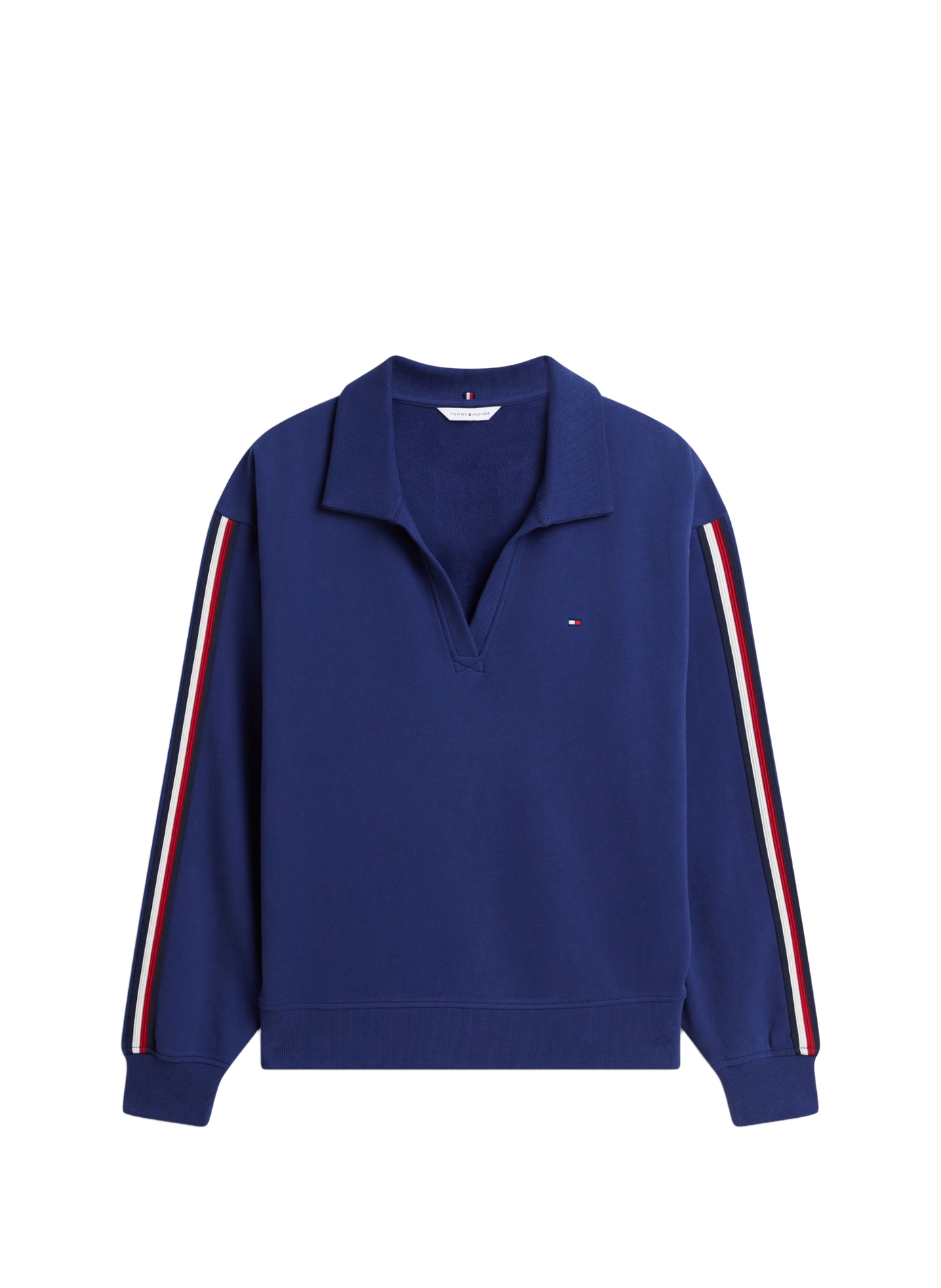 Sweat col ouvert uni en coton TOMMY HILFIGER Blue