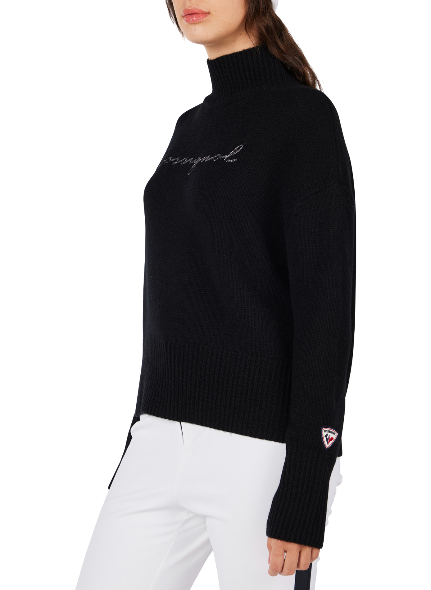 Figurbetonter Signature-Pullover aus Wolle und Kaschmir ROSSIGNOL Schwarz
