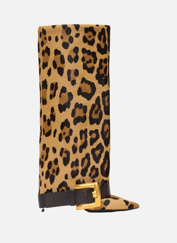 Bottes anthem en cuir imprimé motif léopard Marron by BALMAIN BALMAIN Bottes anthem en cuir imprimé motif léopard Marron