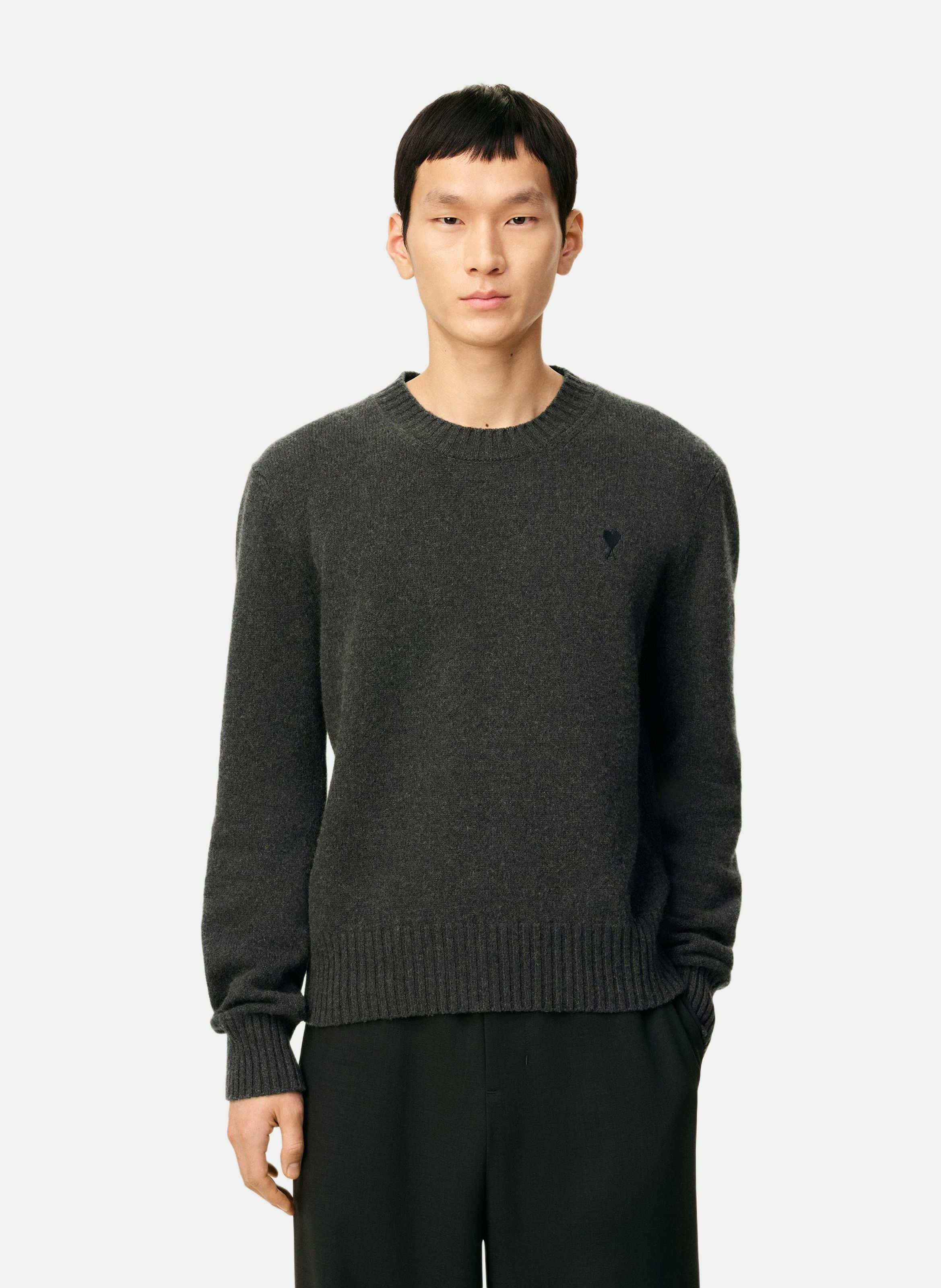 Pull col rond ami de coeur en cachemire AMI PARIS Gris