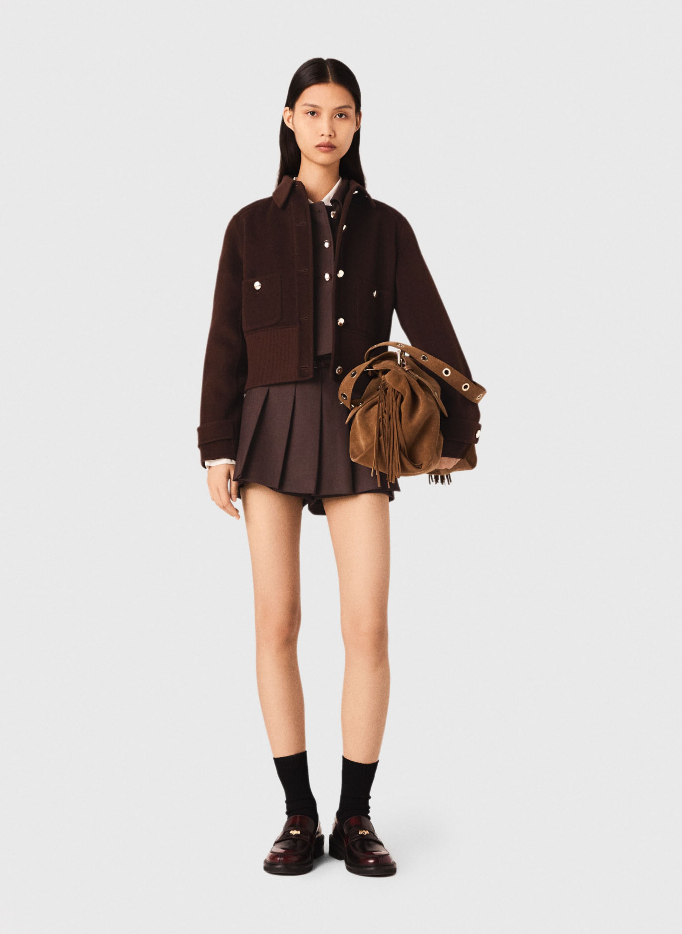 Blouson col classique en laine mélangée MAJE Marron