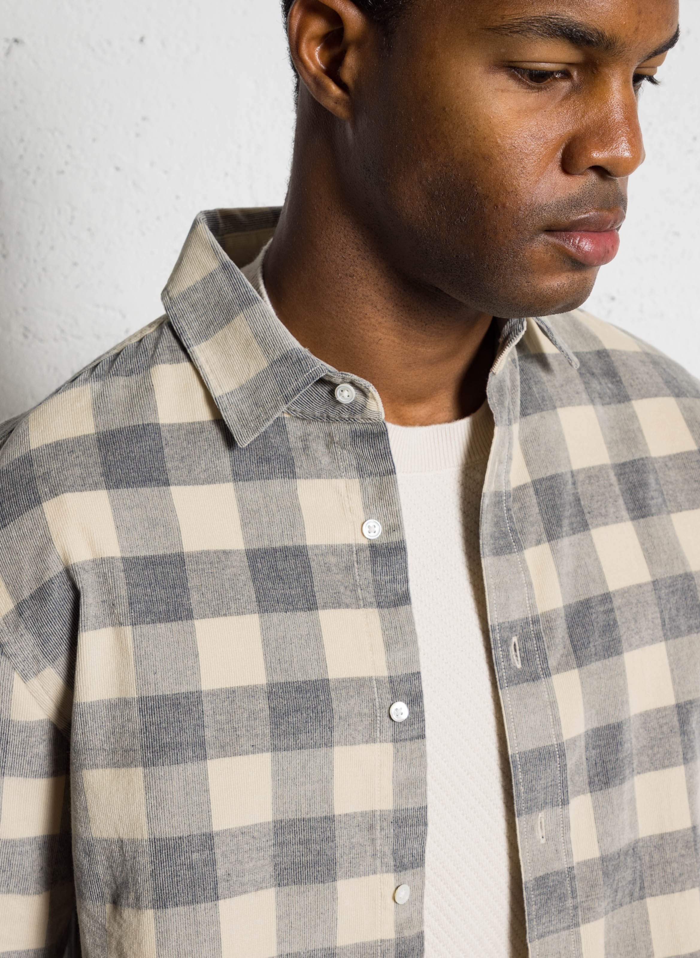 Chemise droite velours à carreaux IKKS Beige