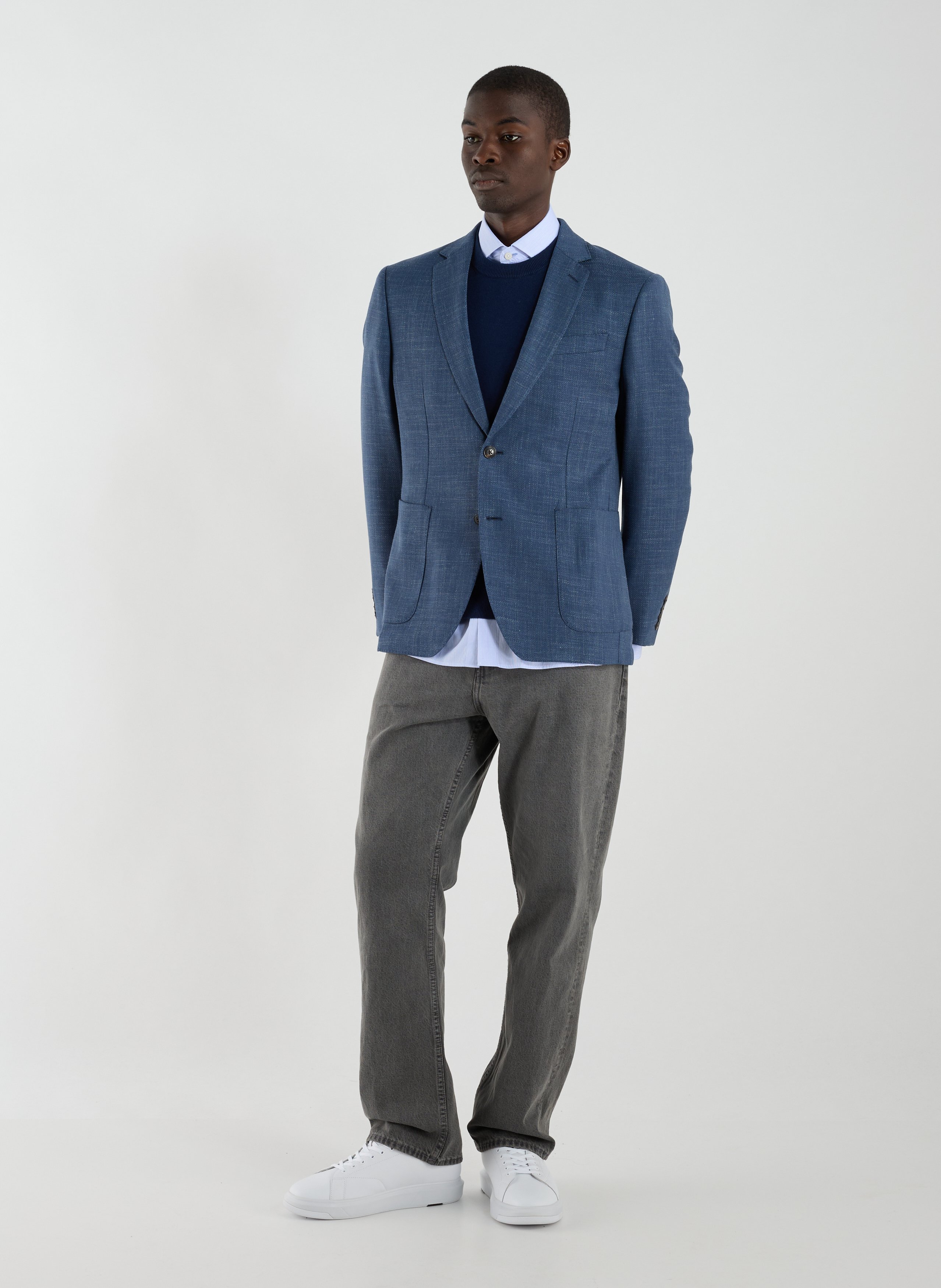 Round-neck T-shirt with velvet screen print Blue