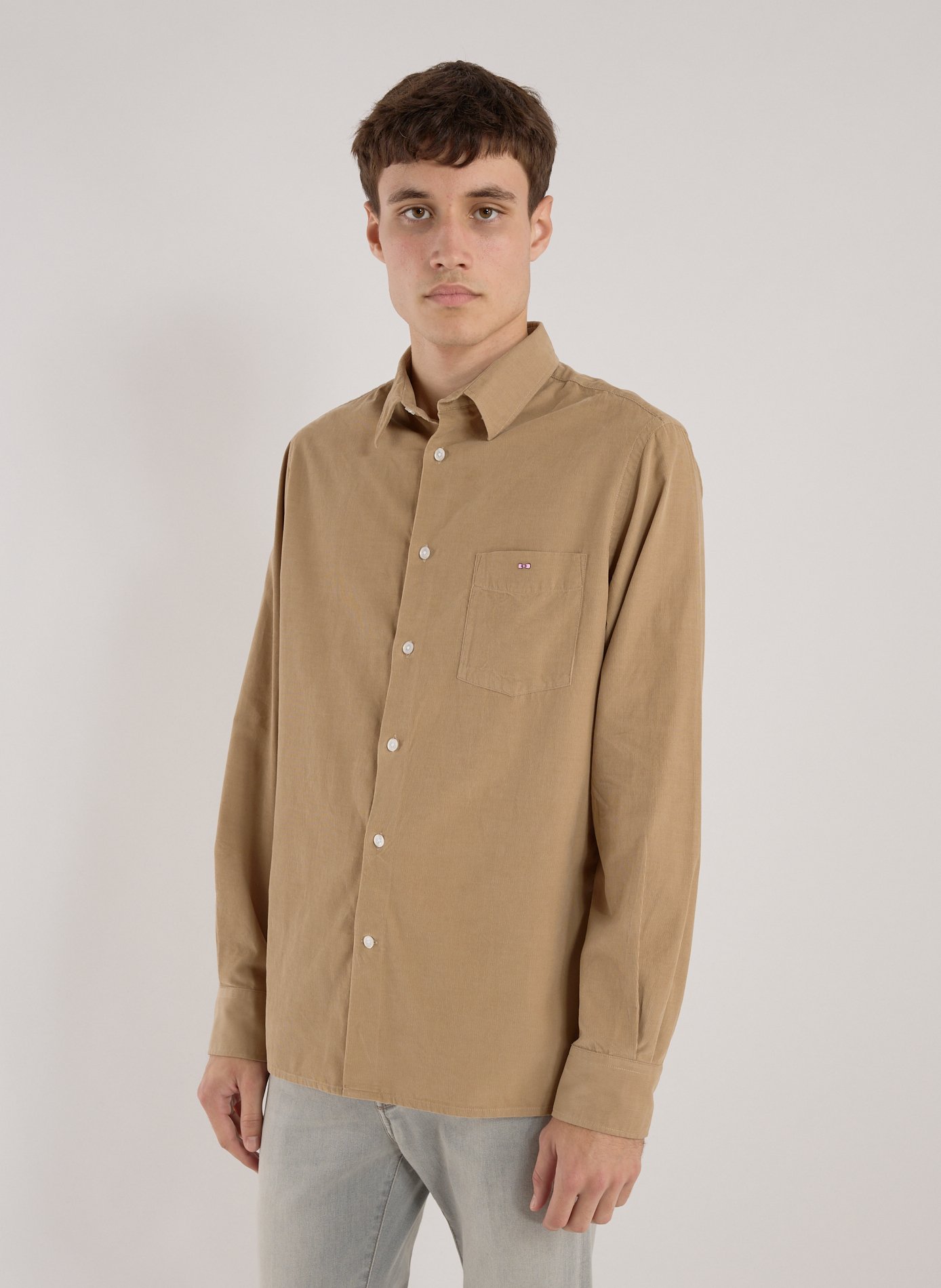 EDEN PARK Chemise col classique manches contrastantes en coton Beige