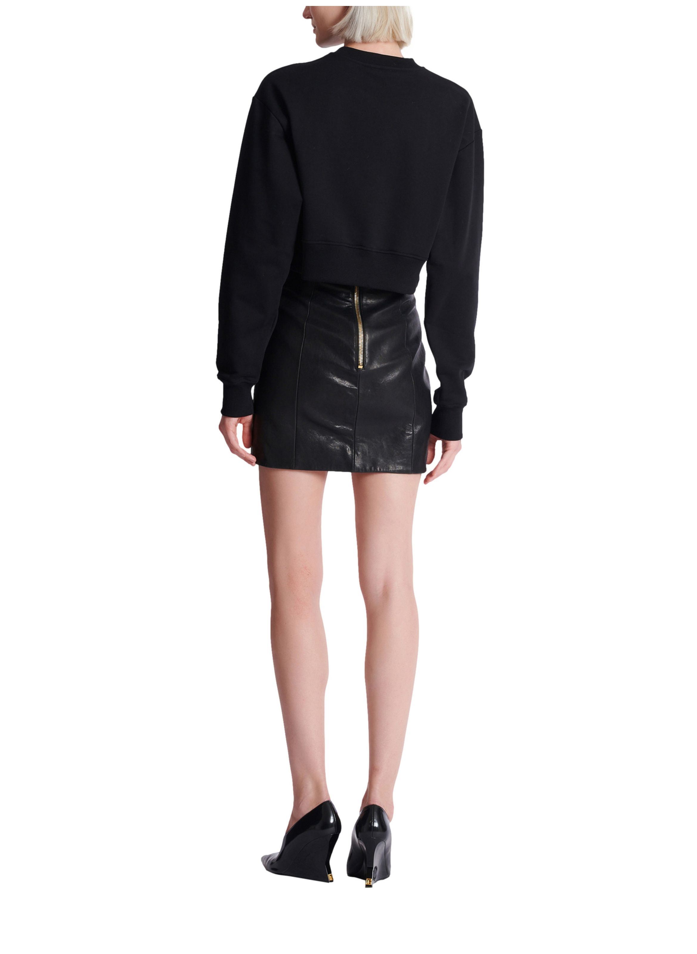 Sweatshirt court en coton à imprimé BALMAIN Noir