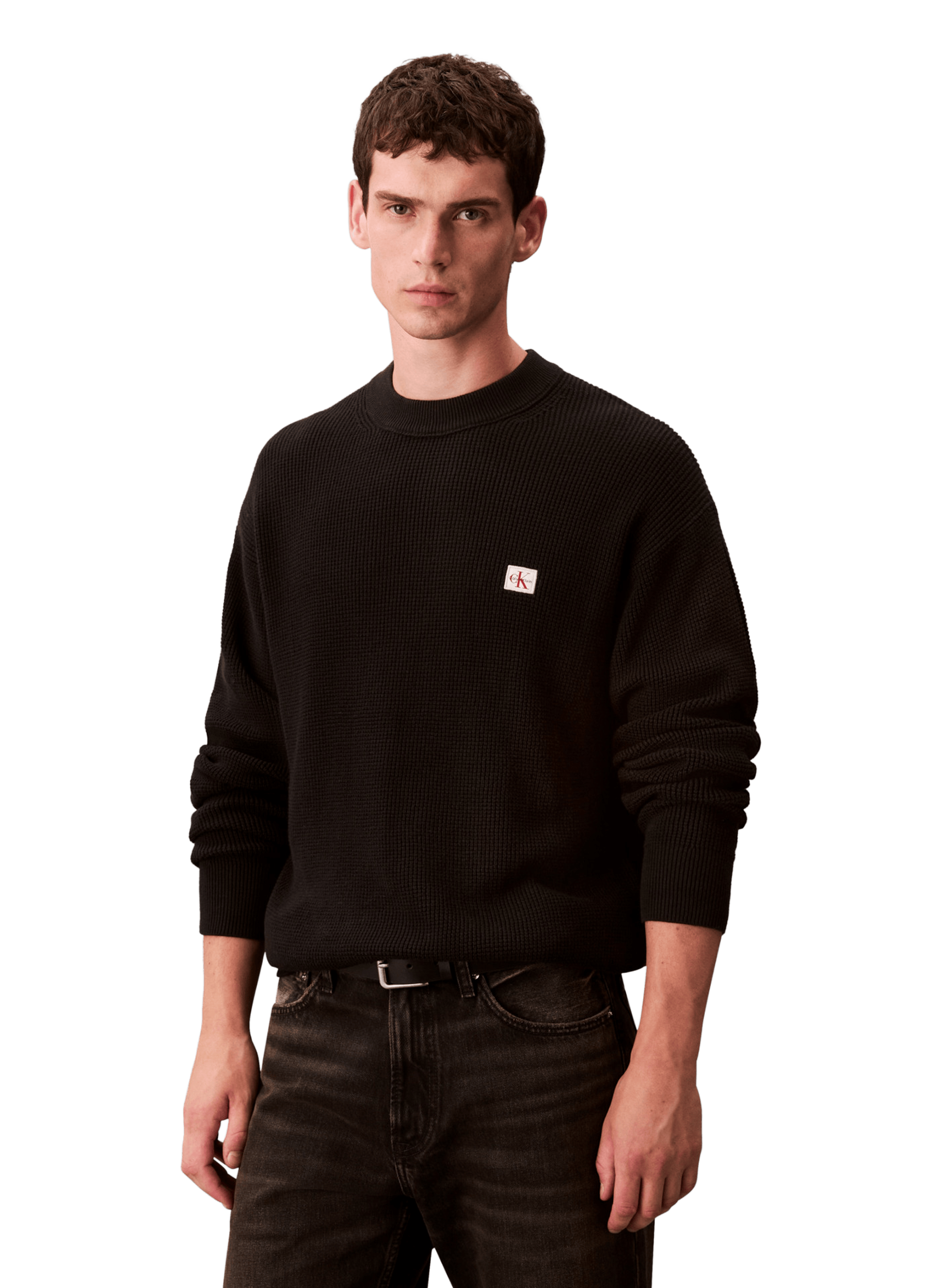 Straight round neck cotton sweater CALVIN KLEIN Black