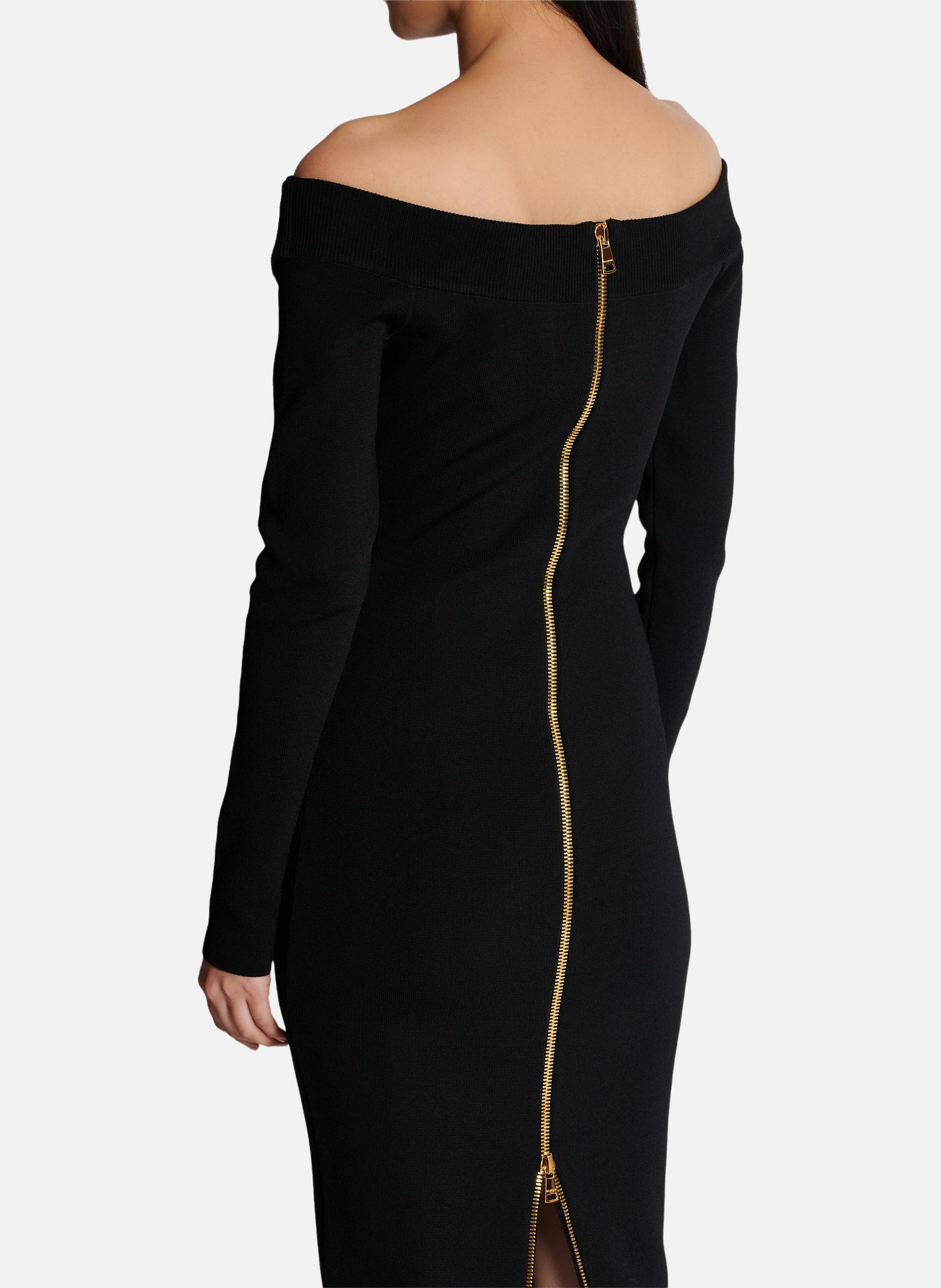 Robe longue en maille unie BALMAIN Noir