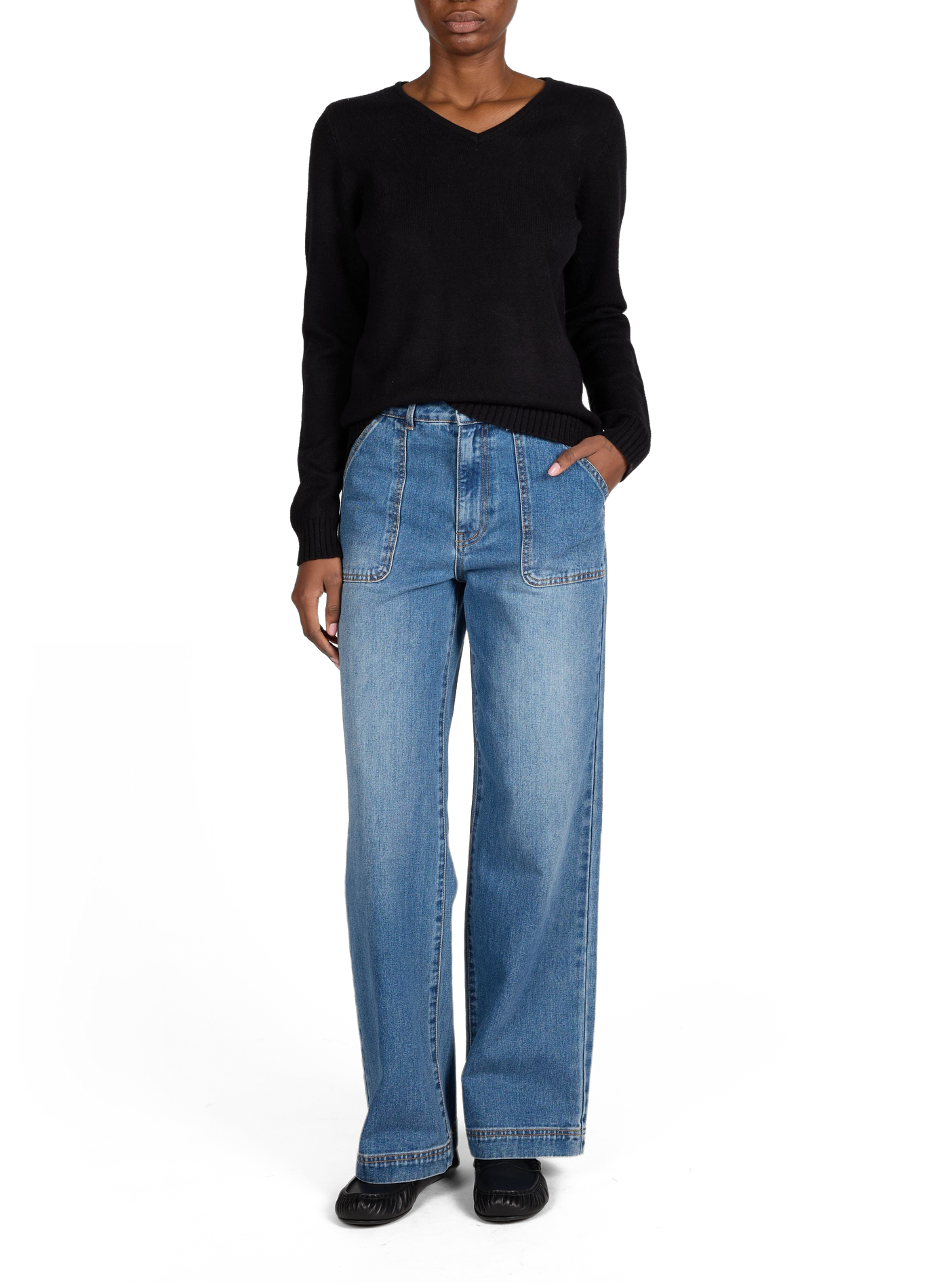 Ribbed V-neck sweater VILA Black