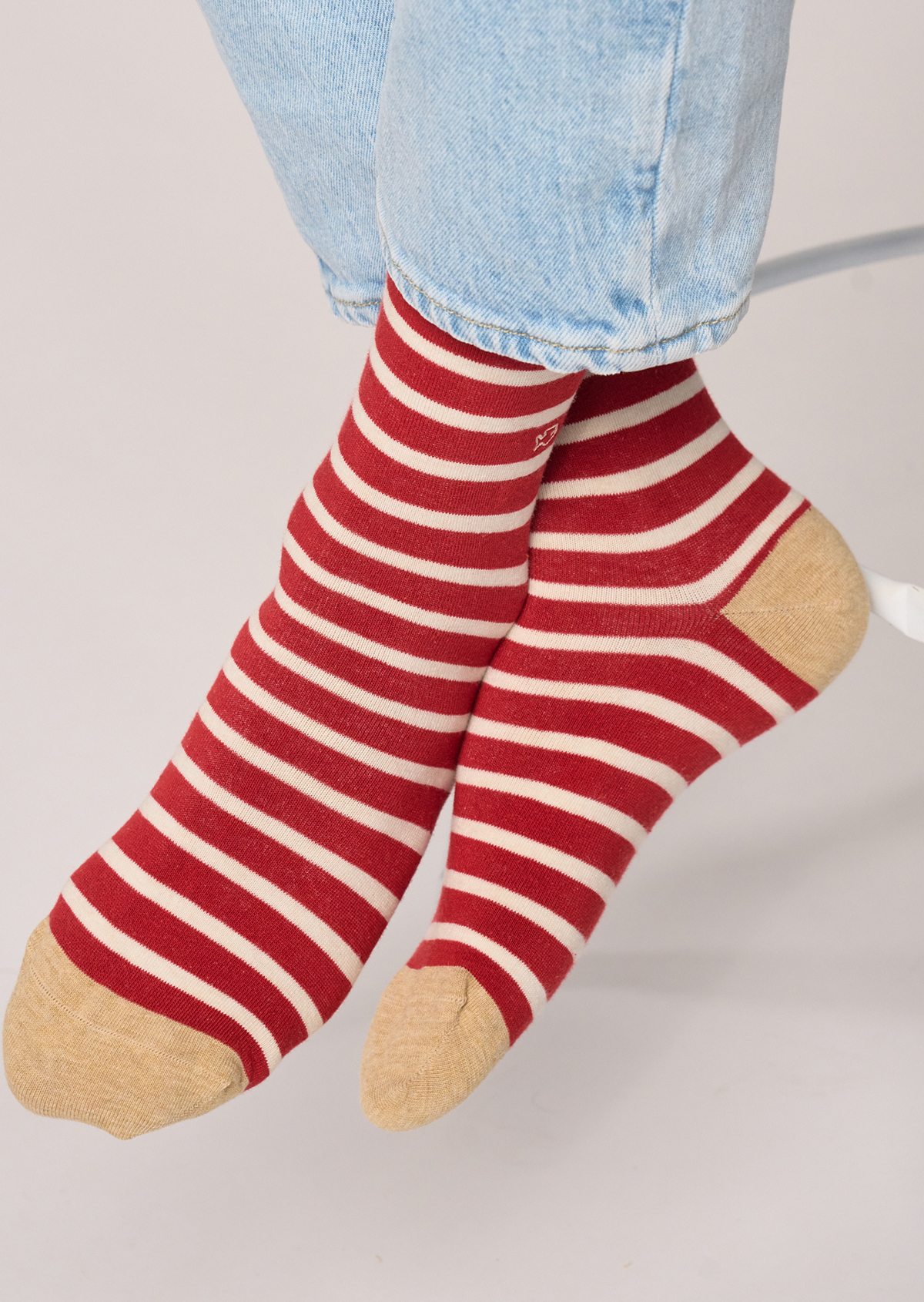 Chaussettes en coton peigné à rayures larges BILLYBELT Rouge