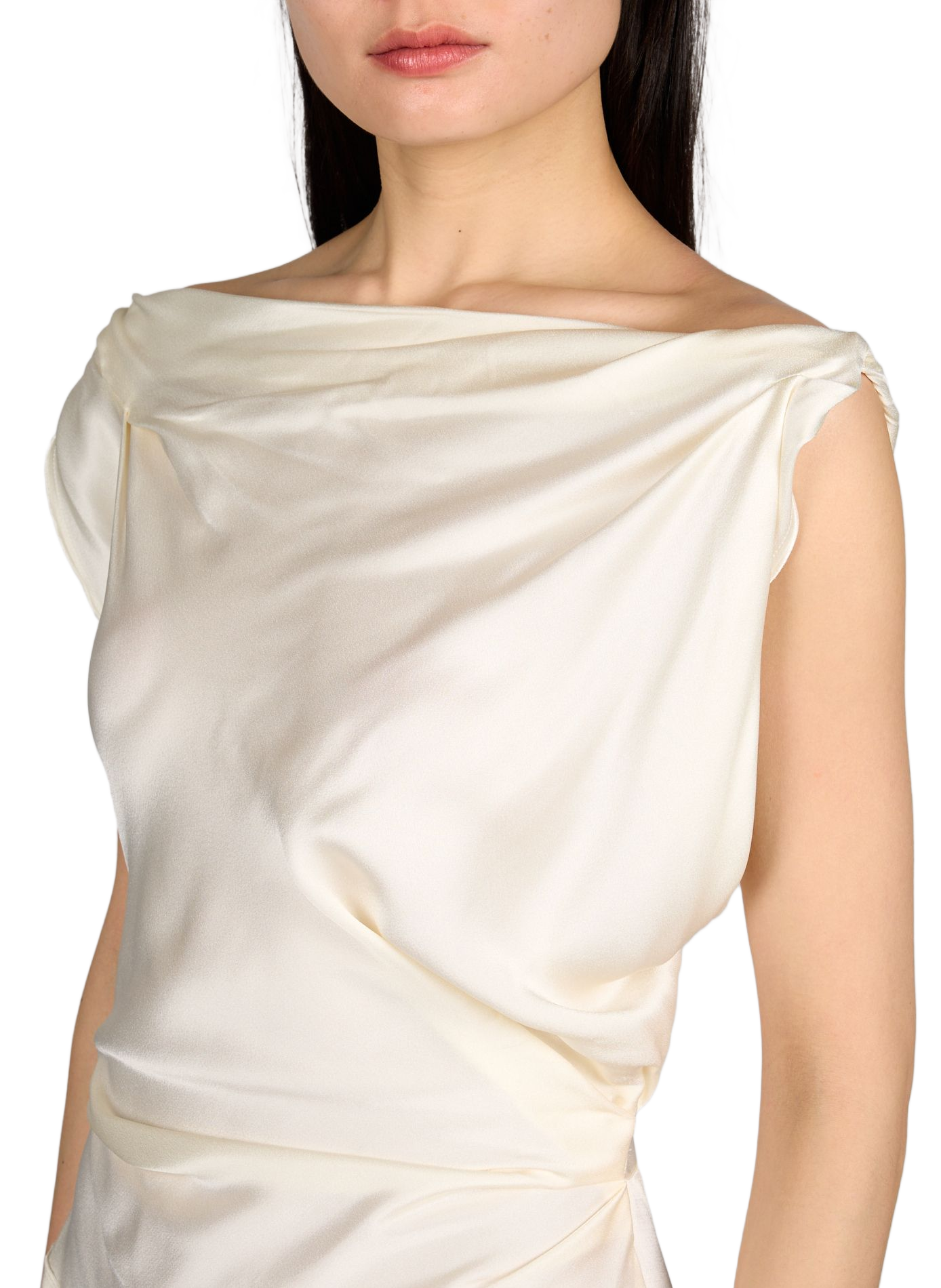 Robe sans manches drapée et satinée VICTORIA BECKHAM Blanc