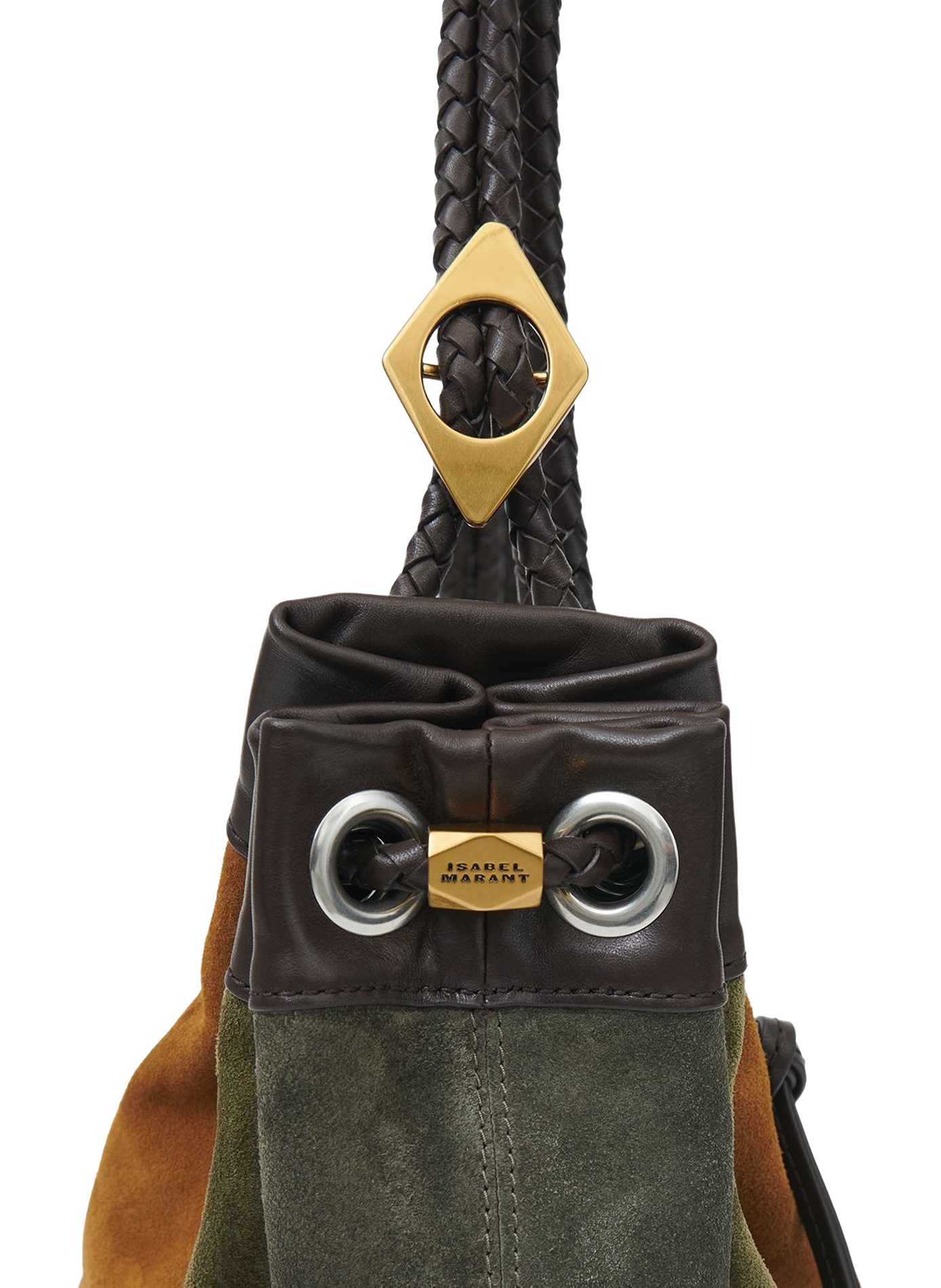 Maia Medium patchwork shoulder bag in suede calf leather ISABEL MARANT Khaki