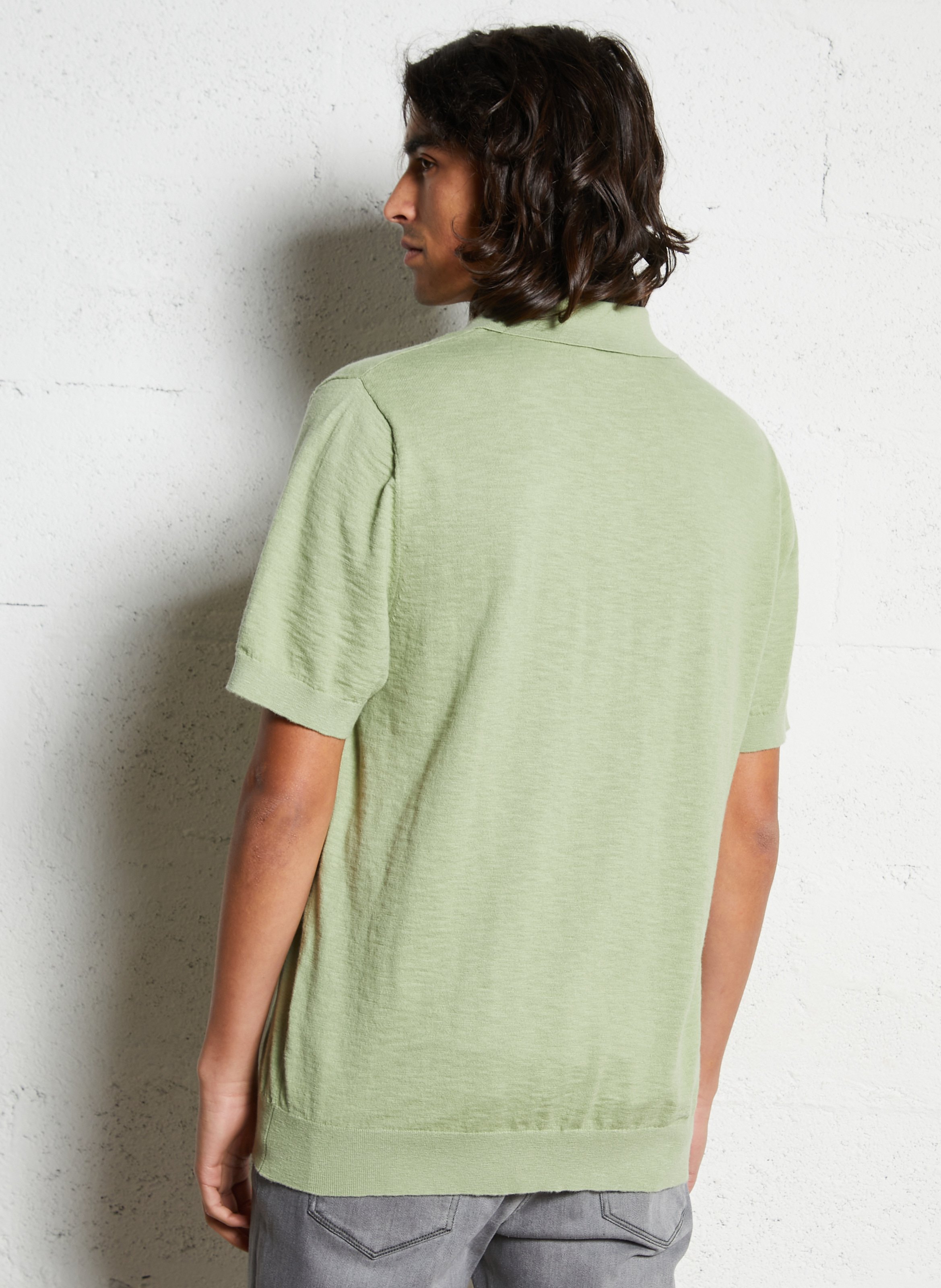 Polo manches courtes en maille flammée IKKS Vert