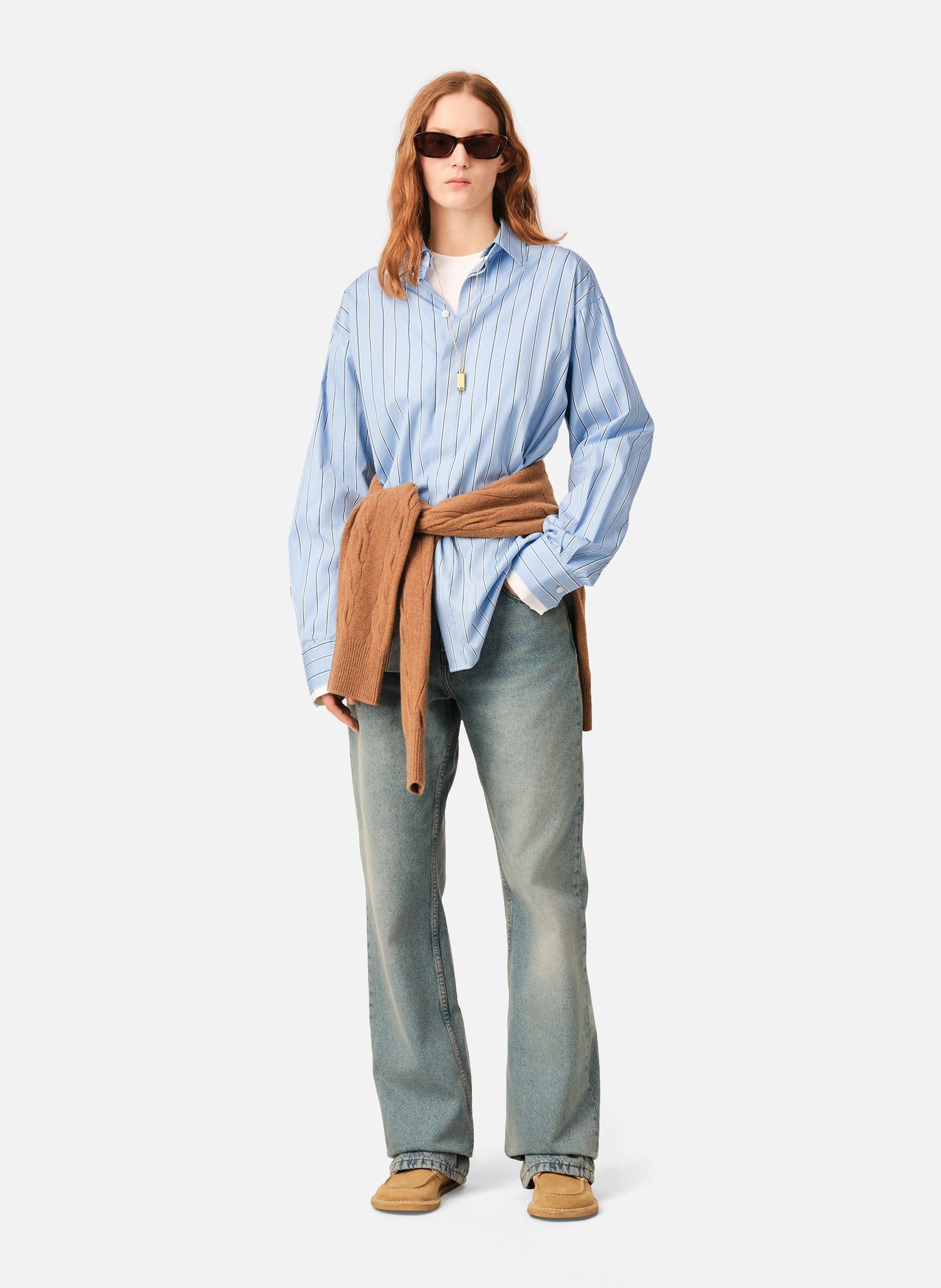 Chemise large rayée unisexe en coton col amovible AMI PARIS Bleu