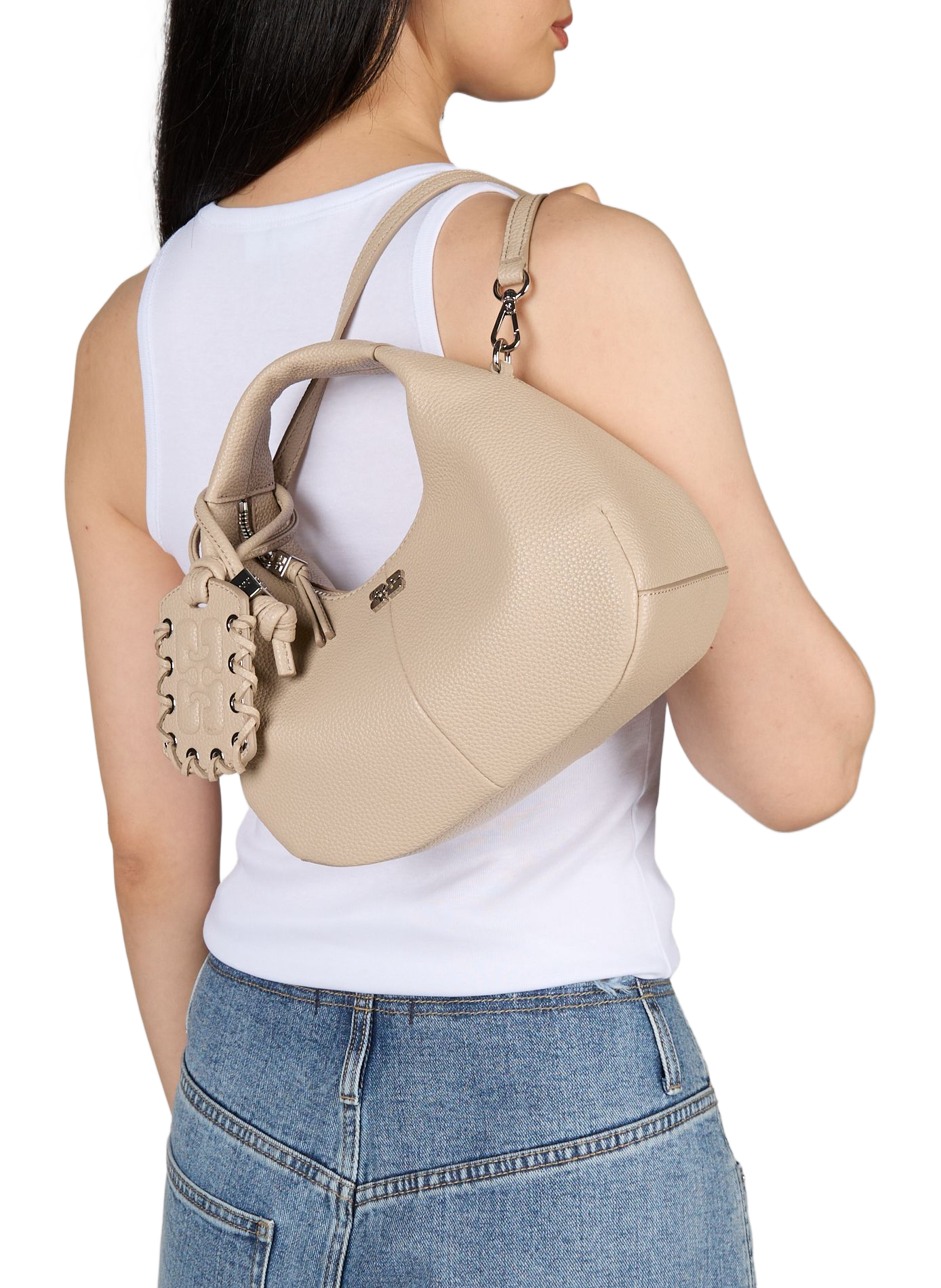 Leren handtas GANNI Beige