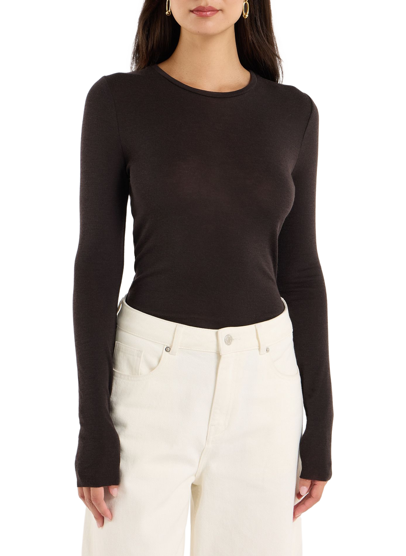 Einfarbiges Wollpullover mit Rundhalsausschnitt SAISON 1865 Braun