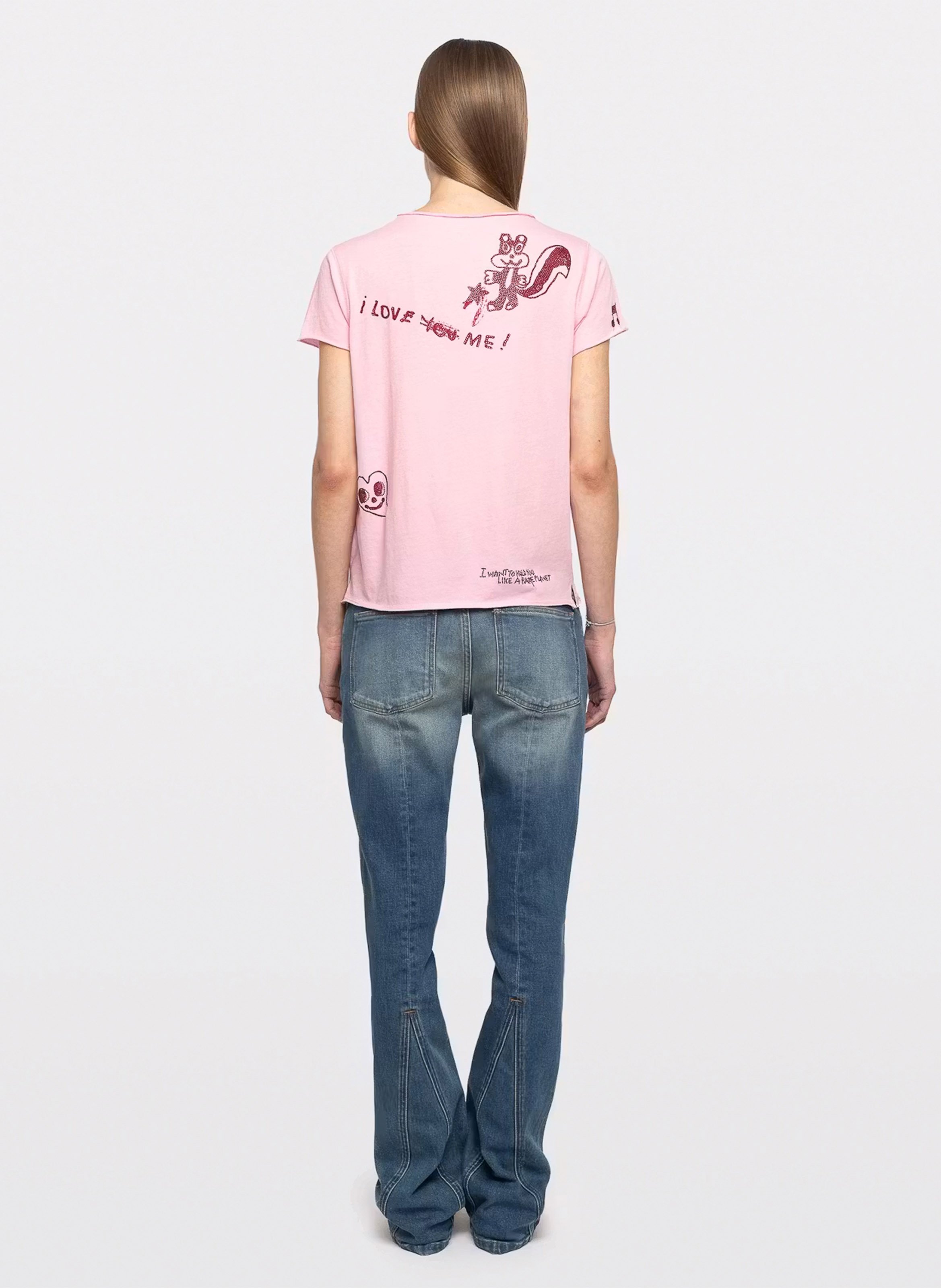 Tee-shirt droit col tunisien en coton imprimé ZADIG&VOLTAIRE Rose