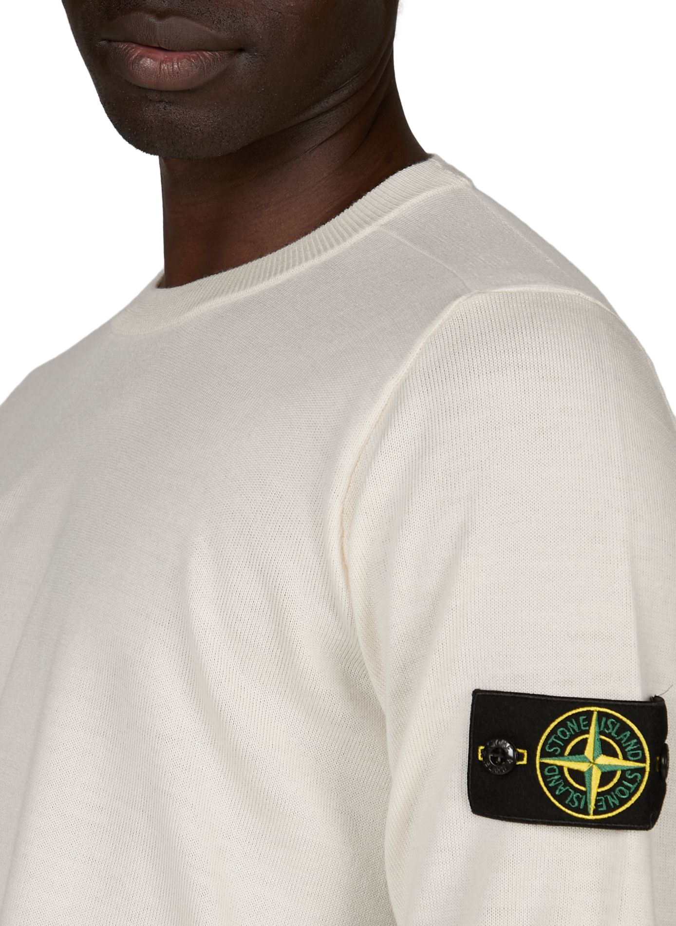 Pull droit à badge sur poche en laine STONE ISLAND Beige