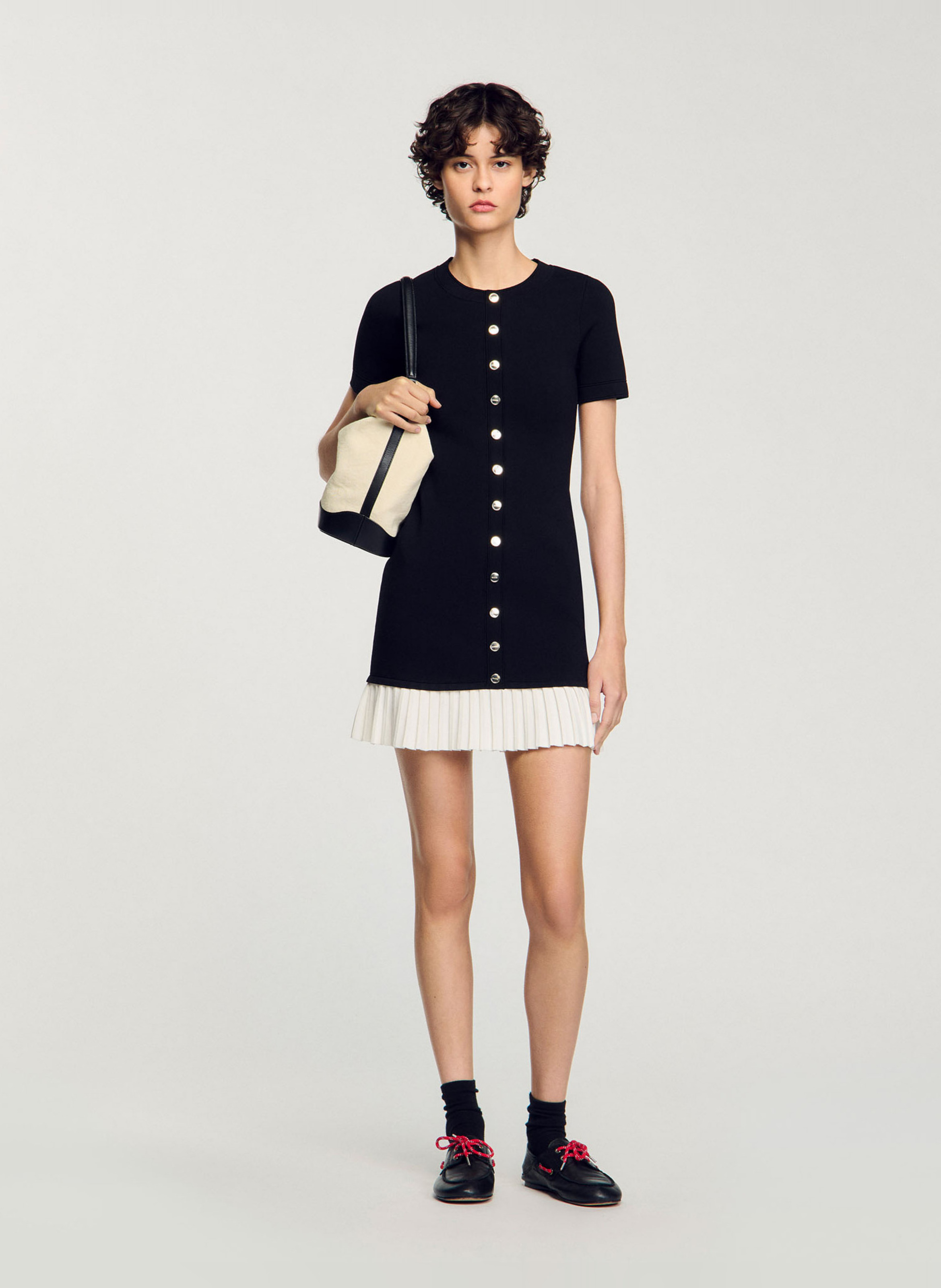 Robe courte en maille à volant SANDRO Noir