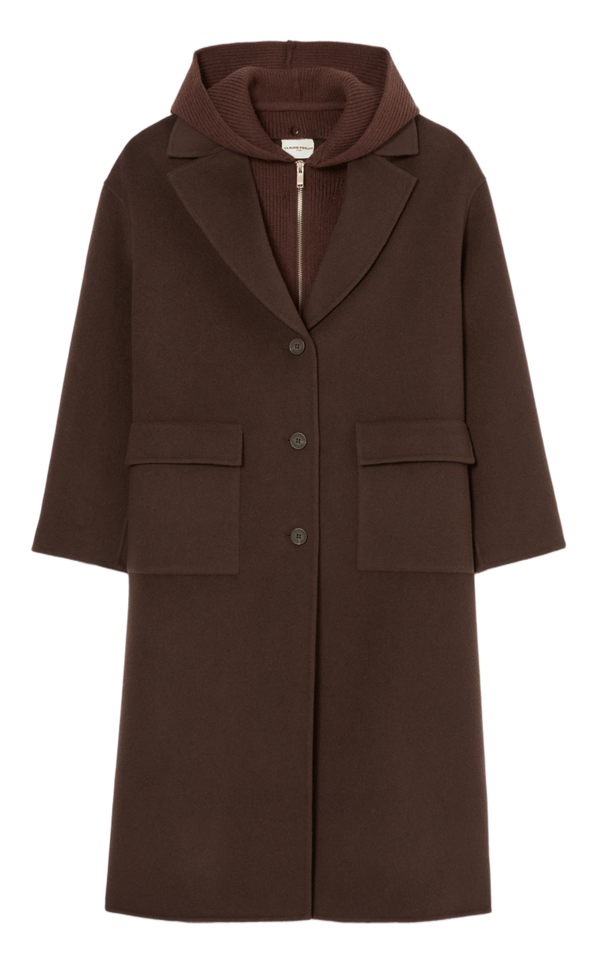 Manteau droit en laine mélangée CLAUDIE PIERLOT Marron